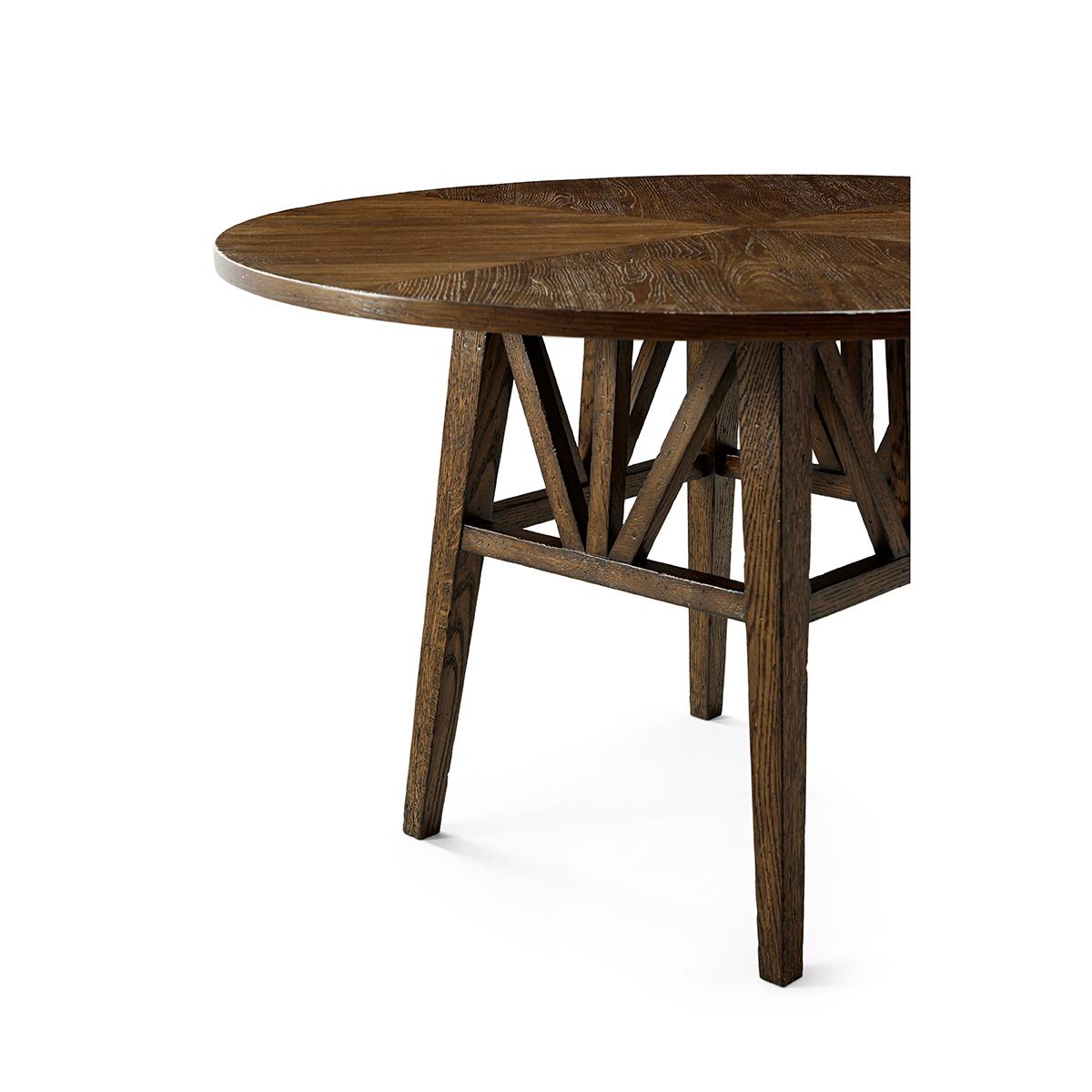 Wood Dark Rustic Oak Round Dining Table For Sale