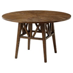 Vintage Dark Rustic Oak Round Dining Table