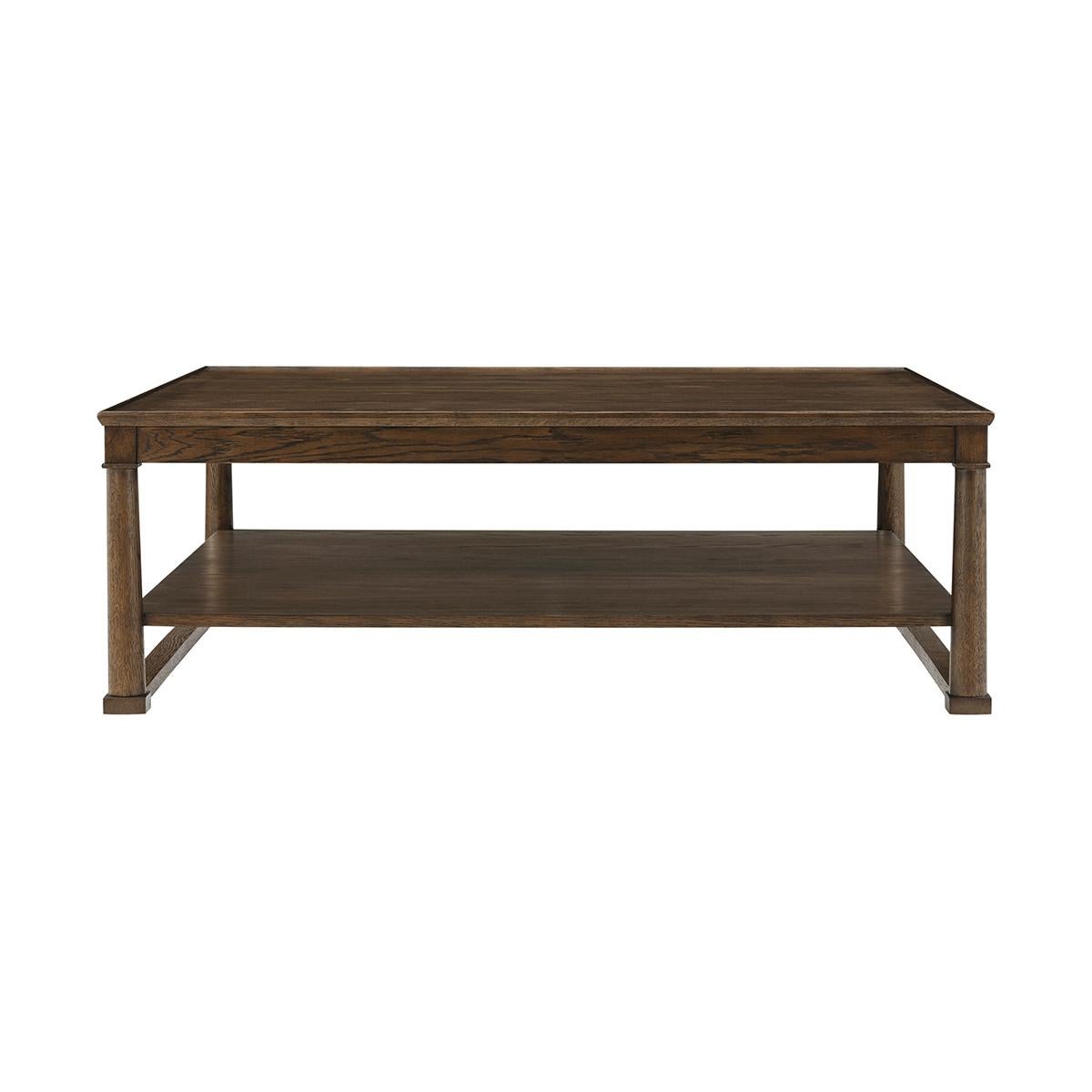 This elegantly designed piece combines functionality with style, making it the perfect centerpiece for any living room. Crafted from high-quality oak, the table boasts a rich, warm Brownstone finish that highlights the natural grain and texture of