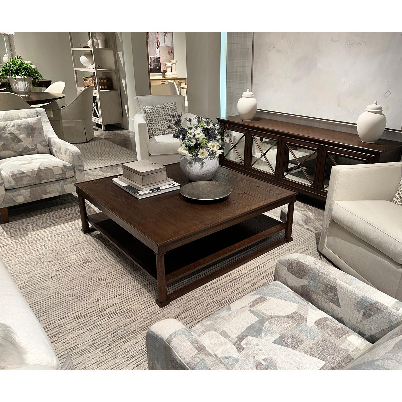 Wood Dark Rustic Oak Square Coffee Table For Sale