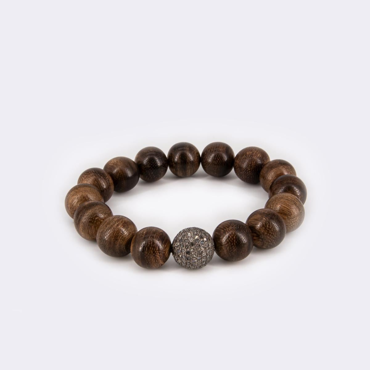 Dark Sandalwood and Diamond encrusted Silver Bead Bracelet for MEN In New Condition For Sale In Boostedt, SH