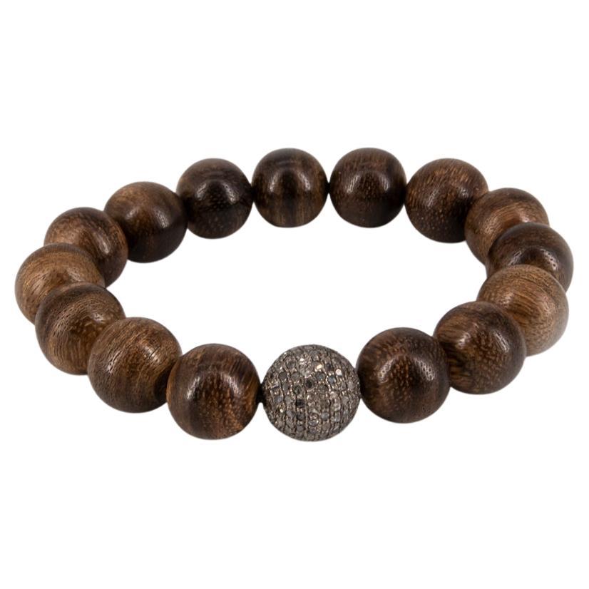 Dark Sandalwood and Diamond encrusted Silver Bead Bracelet for MEN