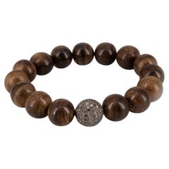 Dark Sandalwood and Diamond encrusted Silver Bead Bracelet for MEN