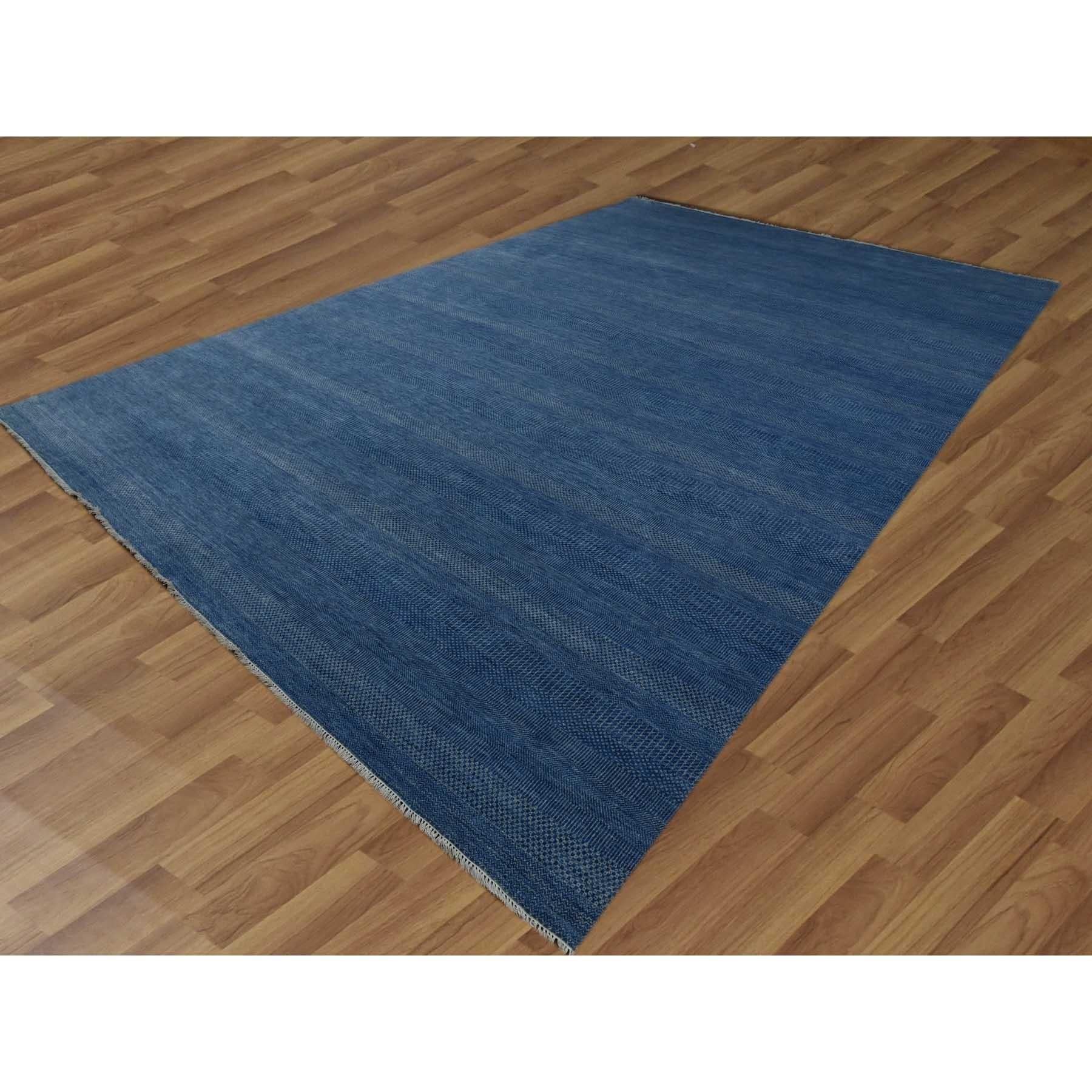 Moderne Tapis oriental noué à la main en laine et soie saphir foncé 12'0