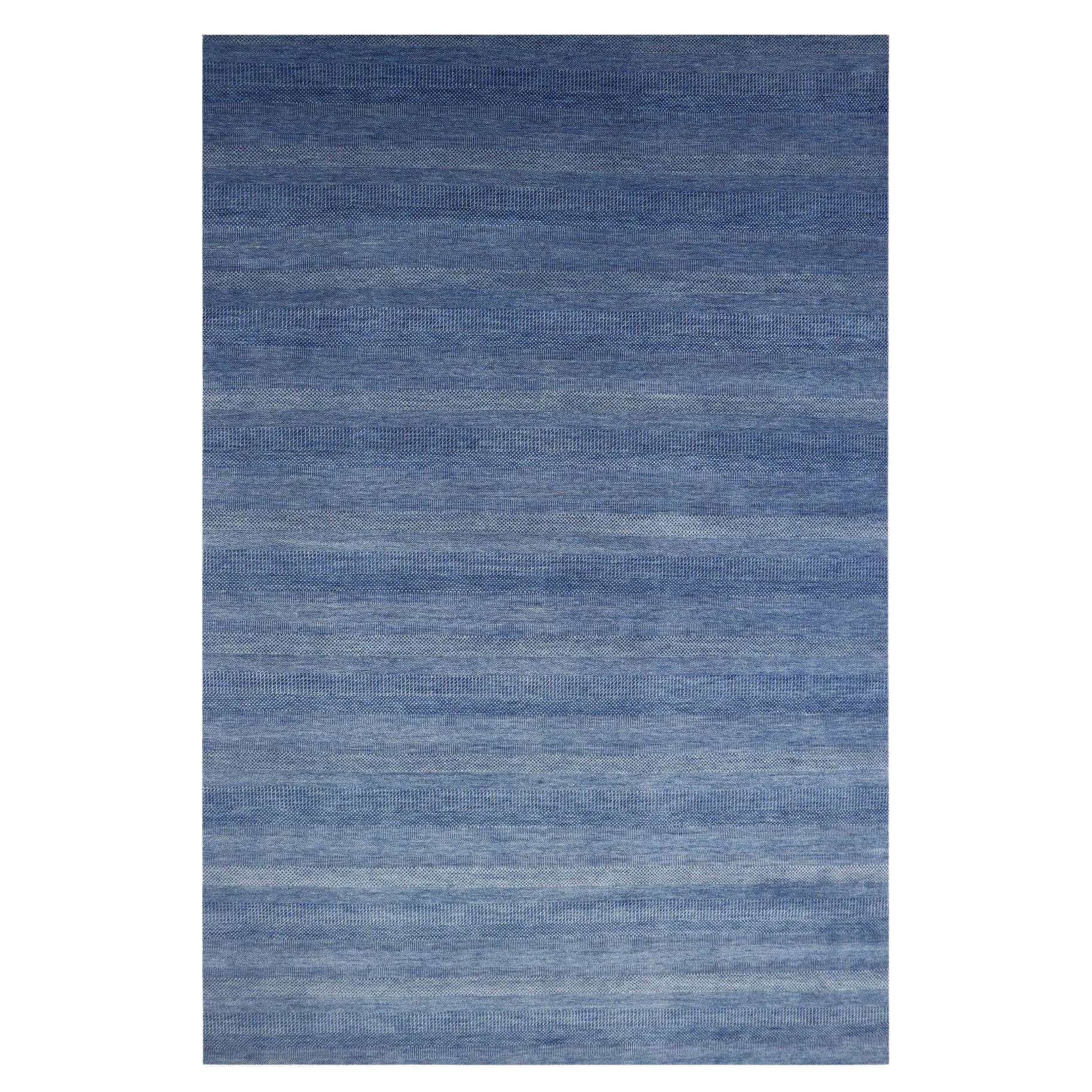 Dark Sapphire Hand Knotted Grass Design Wool and Silk Oriental Rug 12'0" x 18'0"