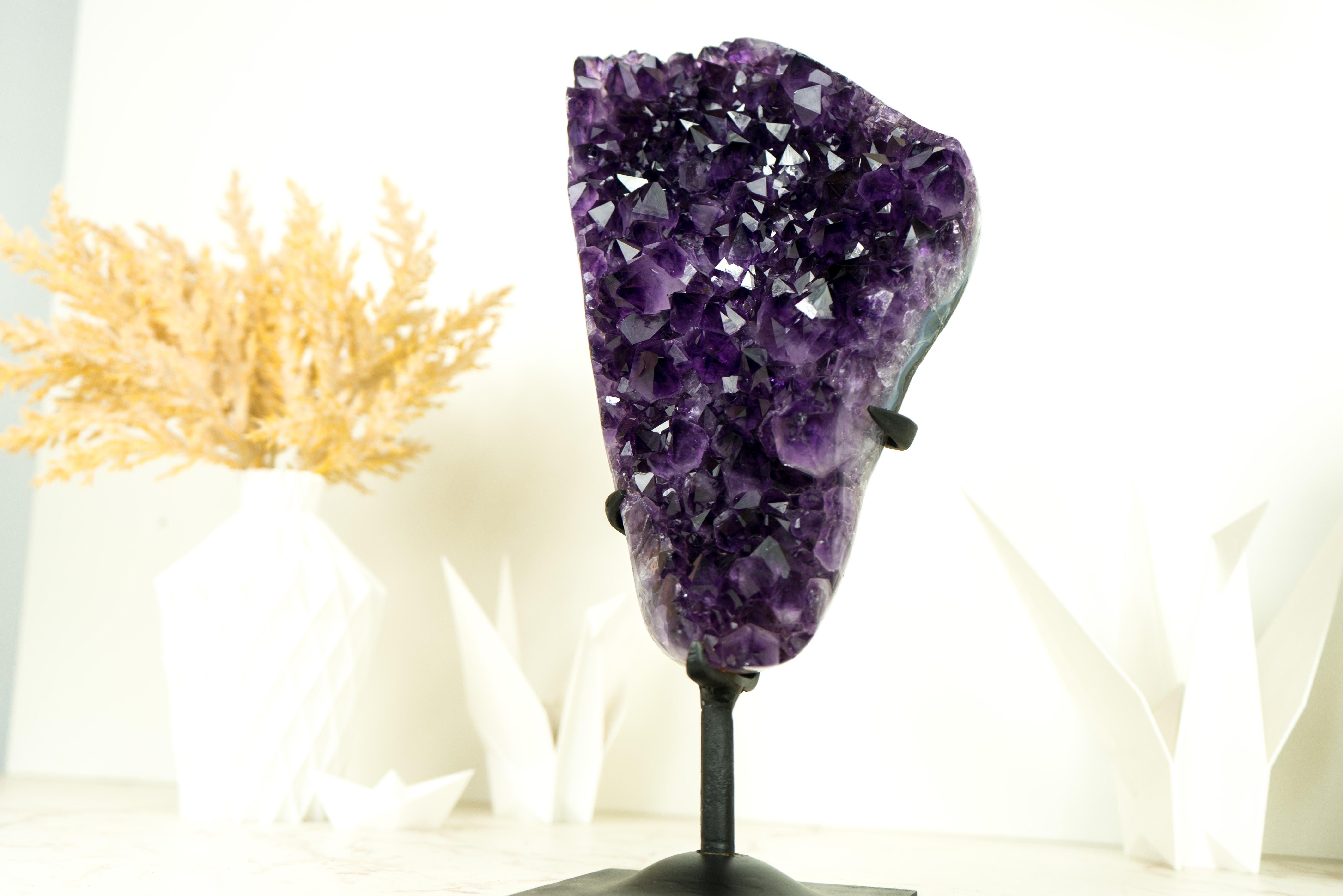 Agate Dark Saturated Amethyst Cluster with AAA Dark Purple Amethyst For Sale