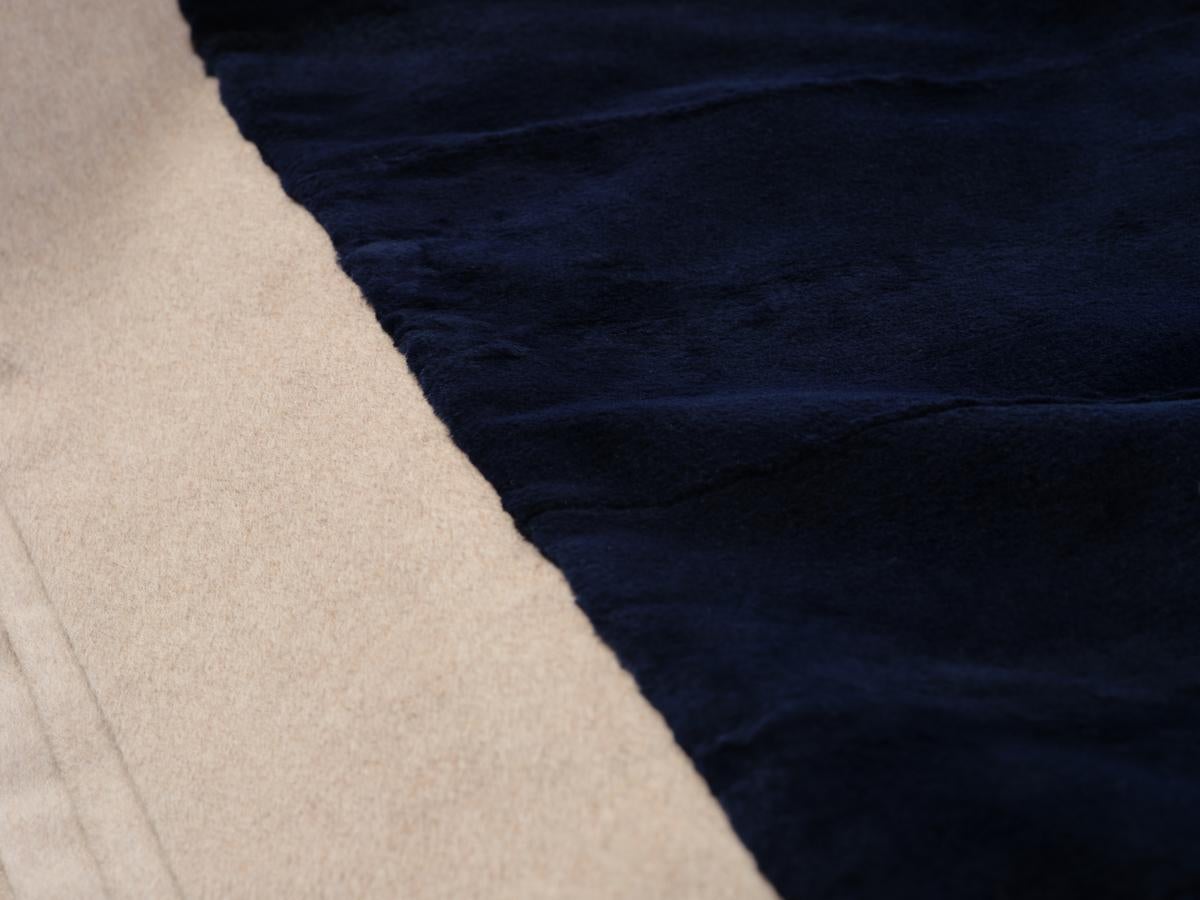 Modern Dark Sea Blue Sheared Mink Fur and Cashmere Alpaca Throw Luxury by Muchi Decor For Sale