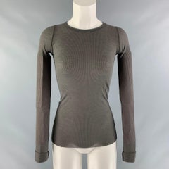 DARK SHADOW Size 4 Olive Viscose & Silk Ribbed T-Shirt