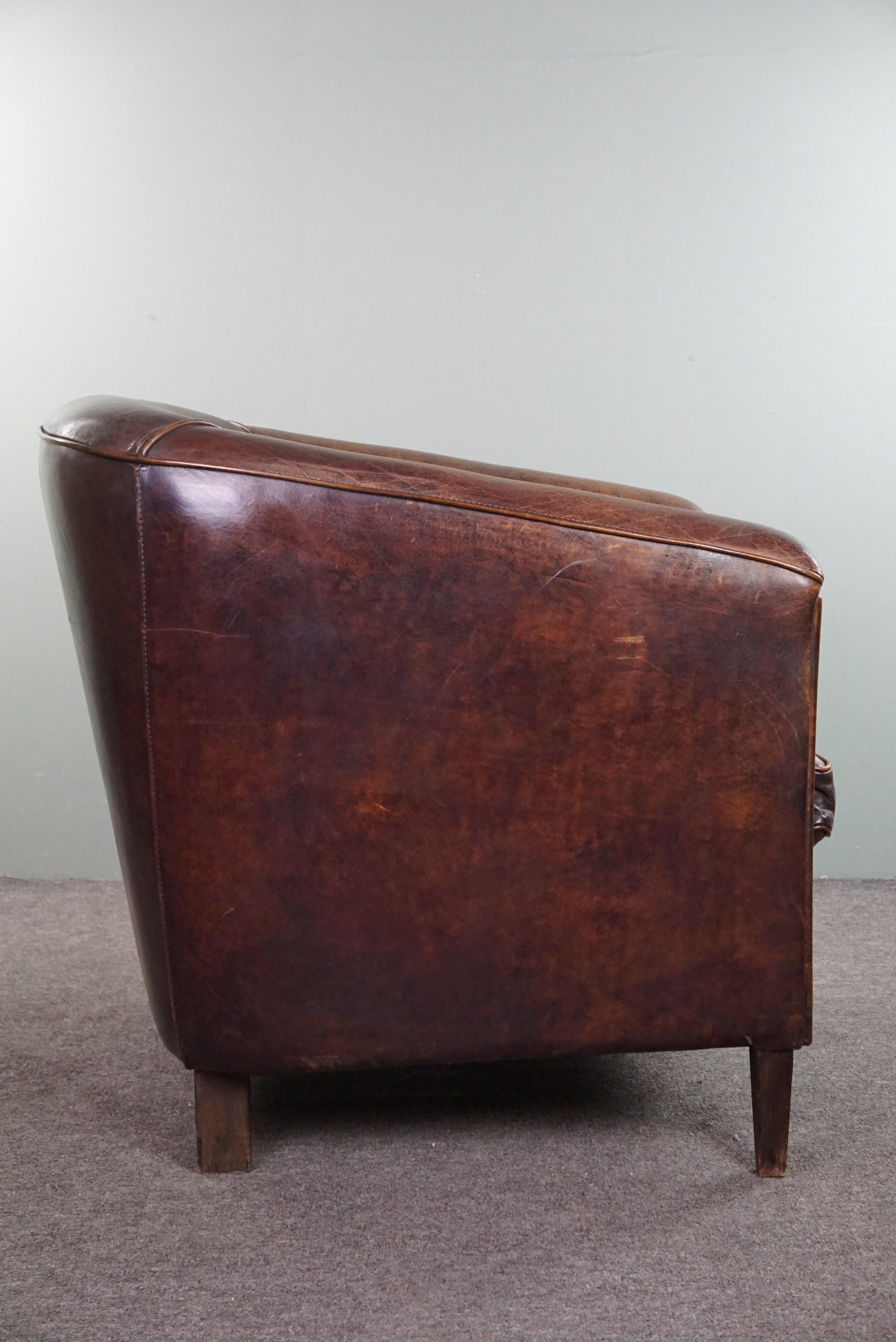Sillón club de piel de oveja oscura, diseño elegante en Bueno estado para la venta en Harderwijk, NL