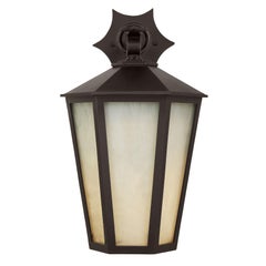 Dark Sky Compliant Mediterranean Bronze Handmade Light Fixture with Iced Glass