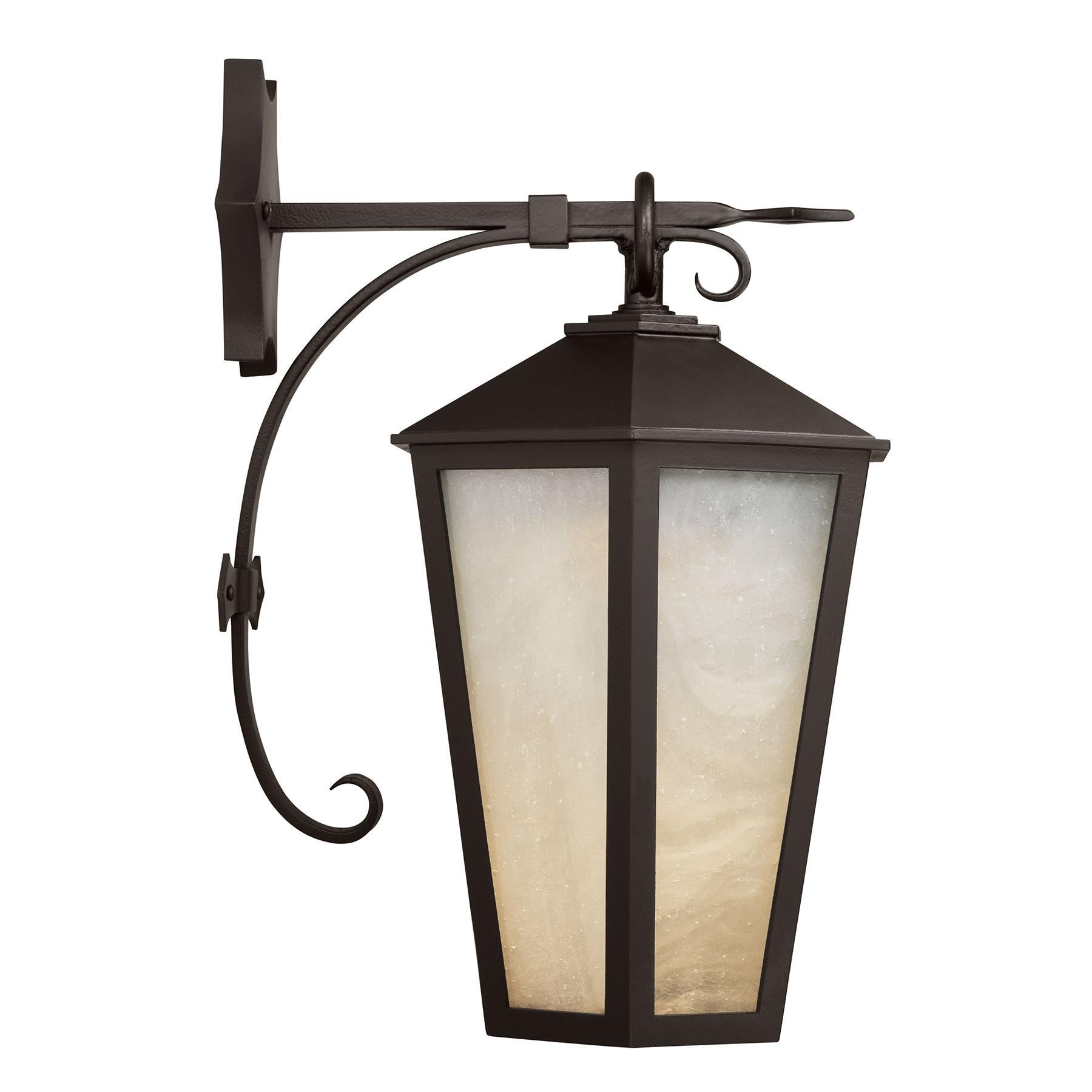 American Dark Sky Compliant Mediterranean Bronze Handmade Light Fixture with Iced Glass For Sale