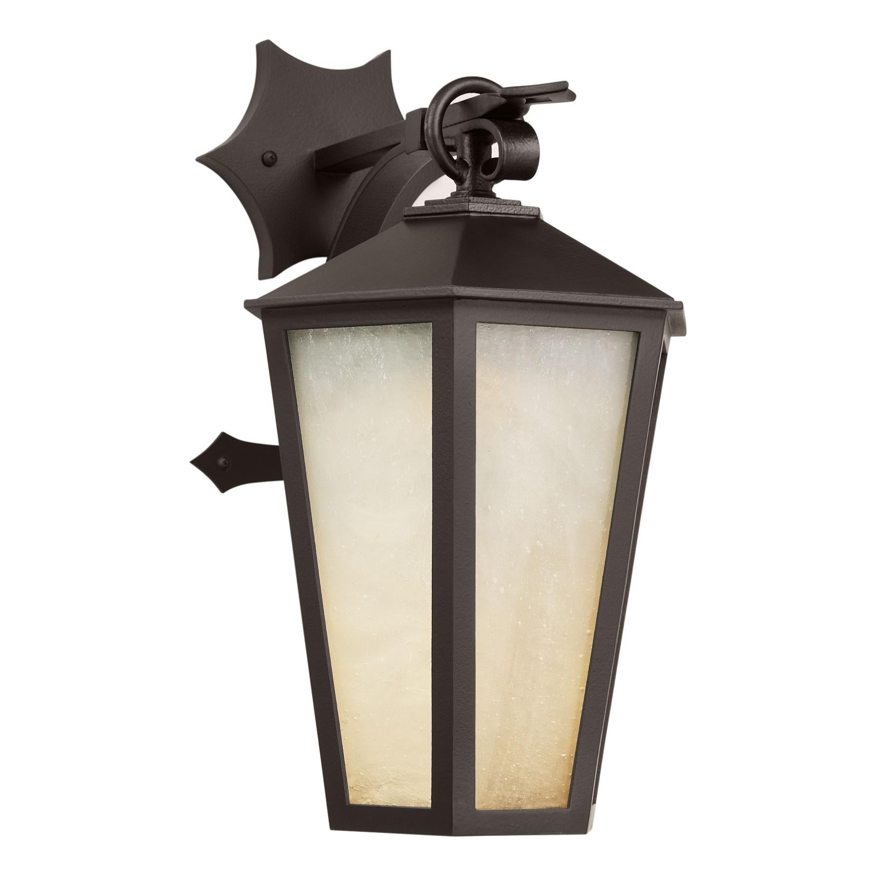 Hand-Painted Dark Sky Compliant Mediterranean Bronze Handmade Light Fixture with Iced Glass For Sale