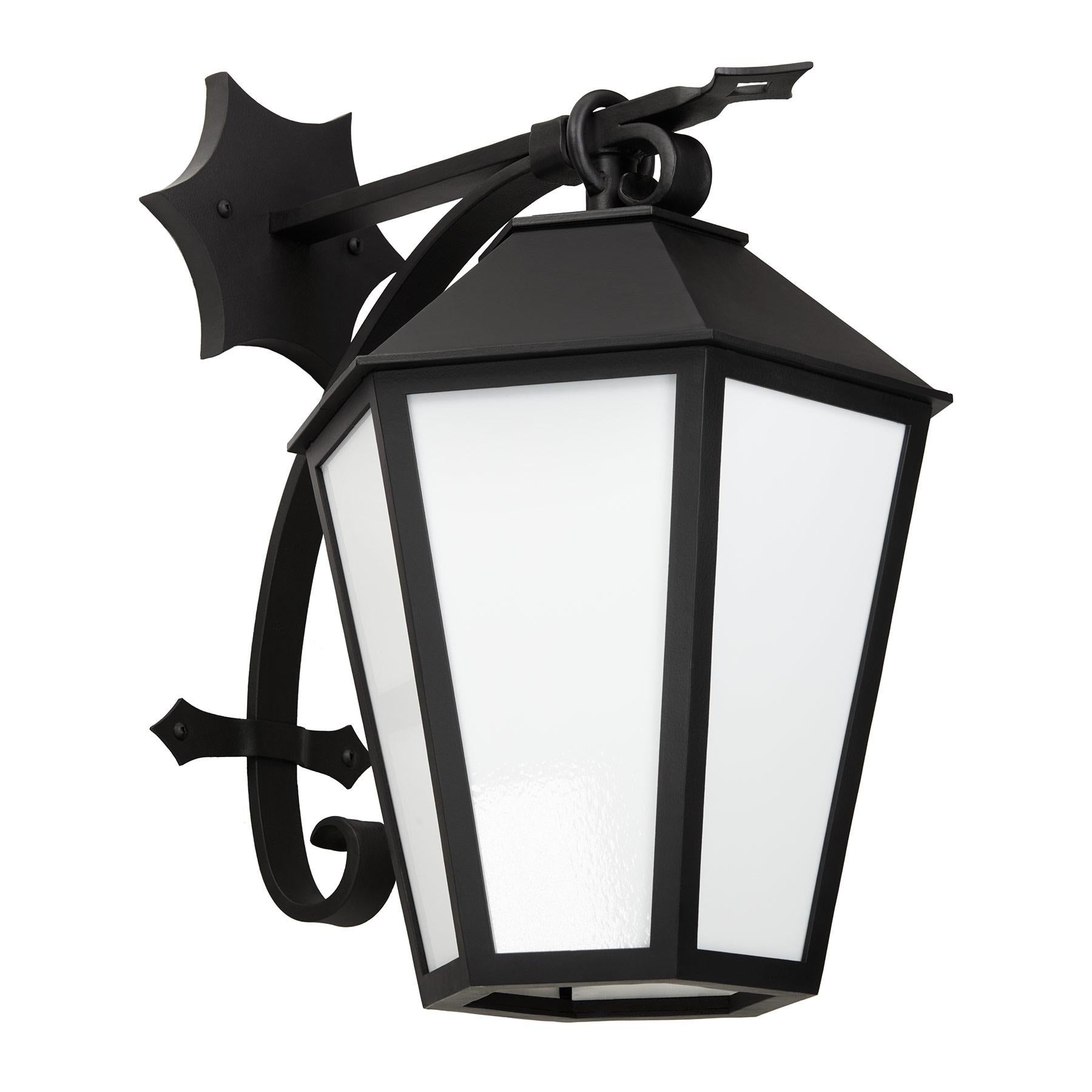 Spanish Colonial Spanish Style Wrought Iron Exterior Lantern Wall Mount (Dark Sky Compliant) For Sale