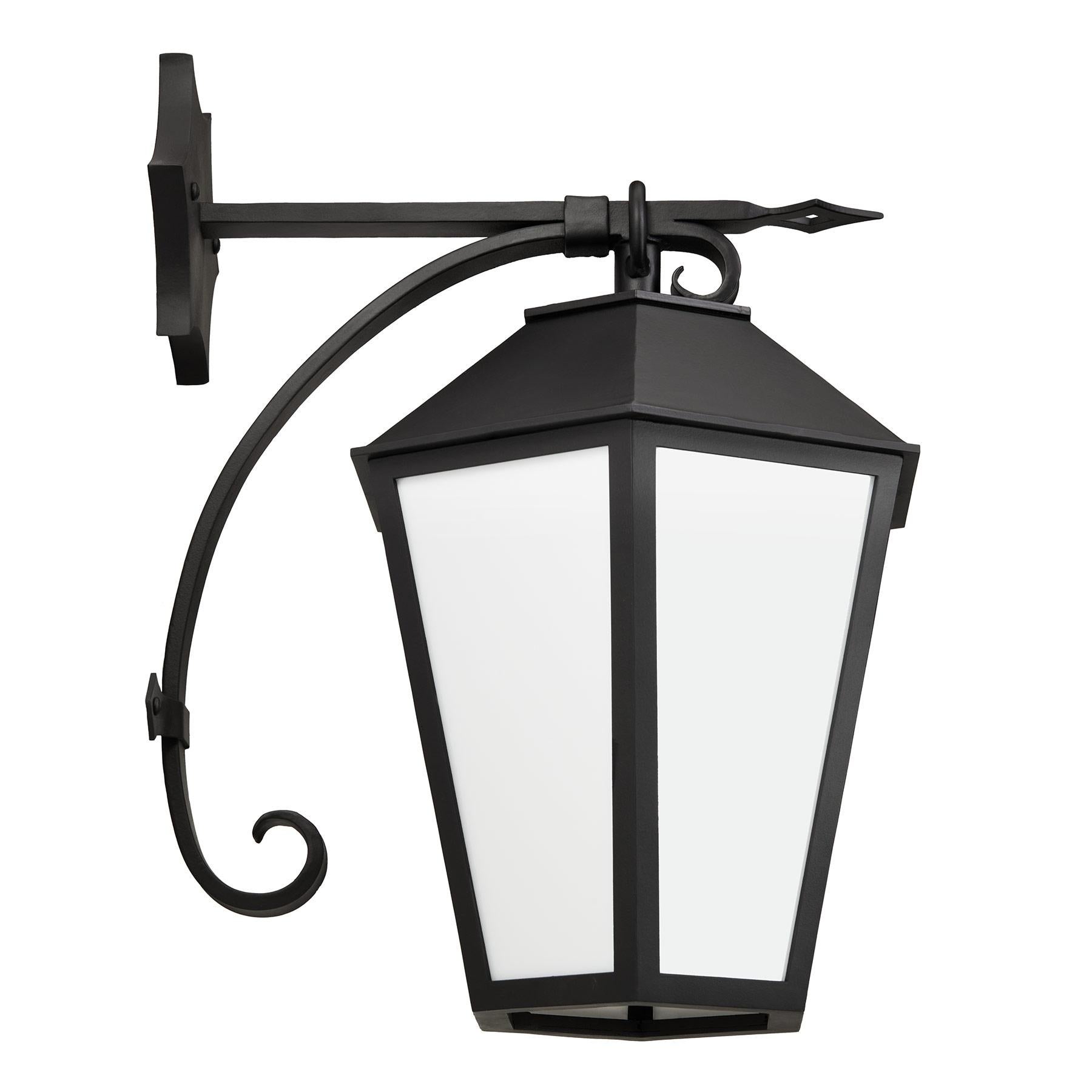Hand-Painted Spanish Style Wrought Iron Exterior Lantern Wall Mount (Dark Sky Compliant) For Sale