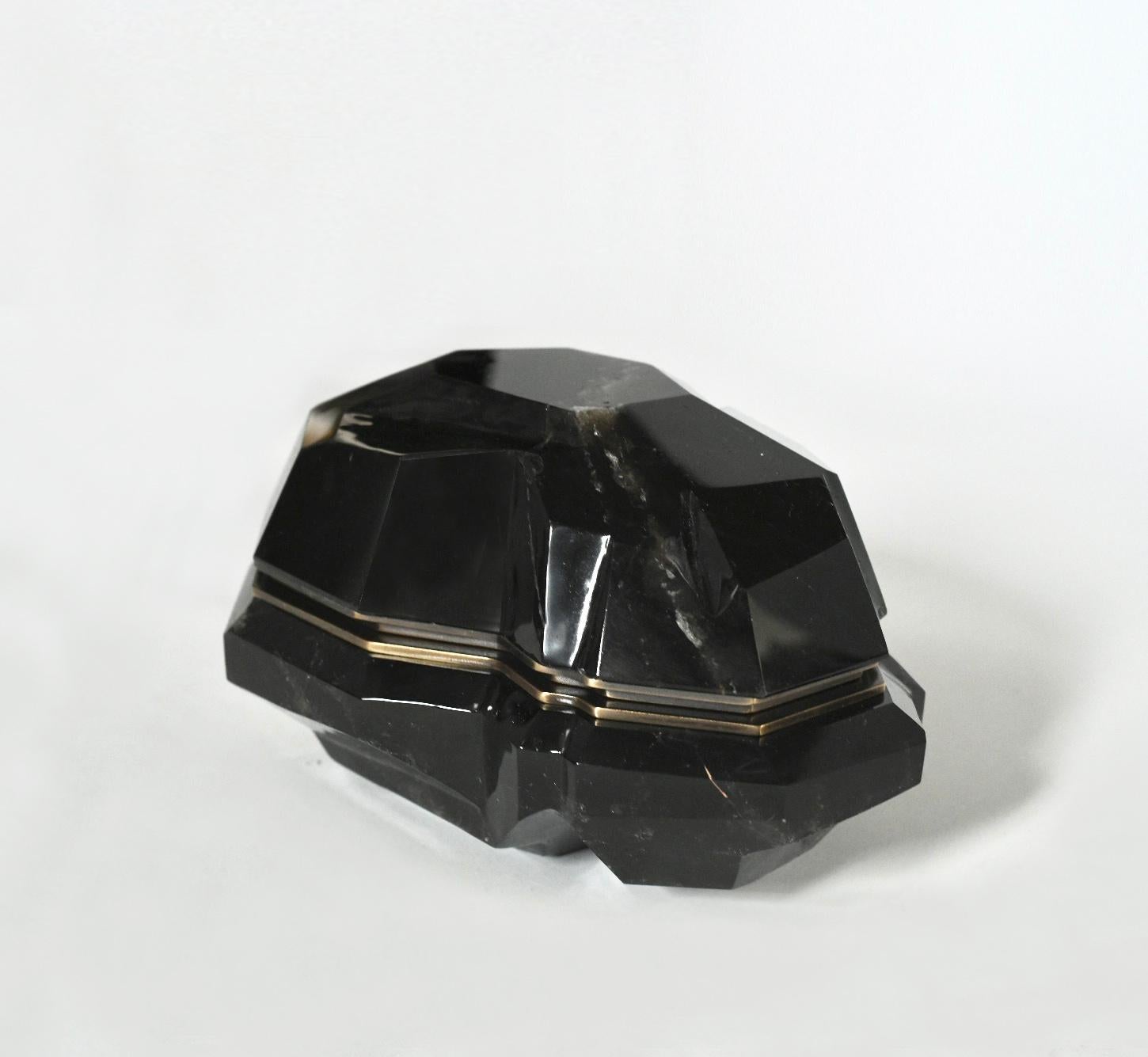 Contemporary Dark Smoky Rock Crystal Box by Phoenix For Sale