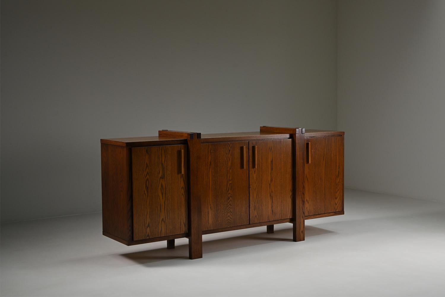 Brutalist Dark stained brustalist oak sideboard, Belgium. For Sale