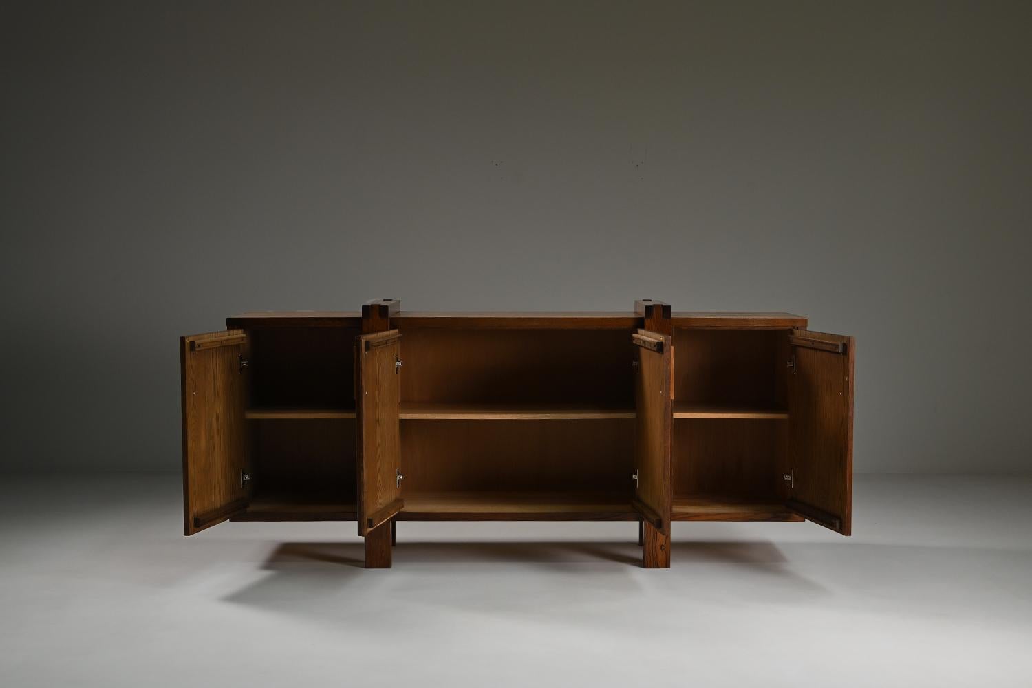 Belgian Dark stained brustalist oak sideboard, Belgium. For Sale