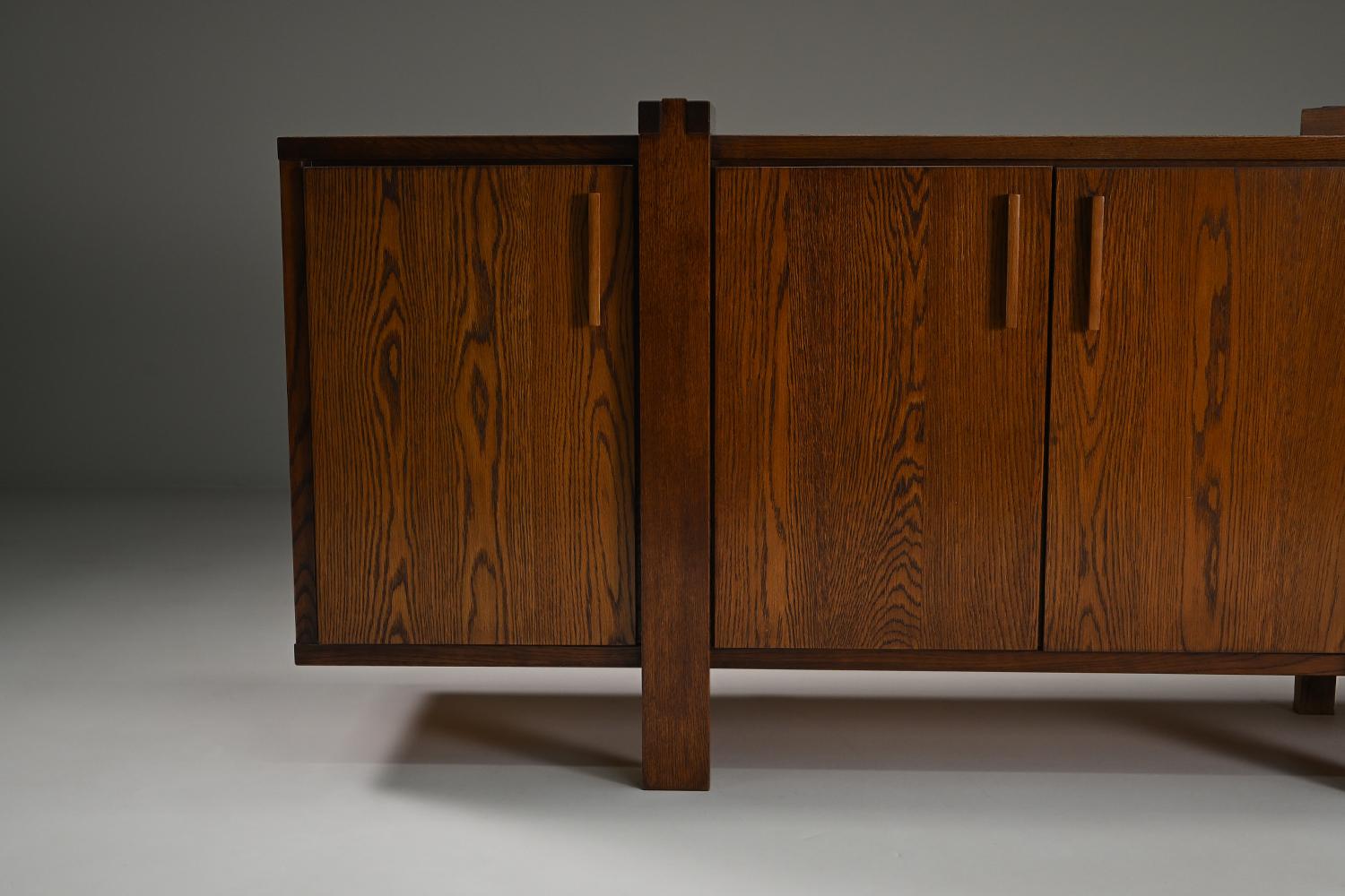 20th Century Dark stained brustalist oak sideboard, Belgium. For Sale