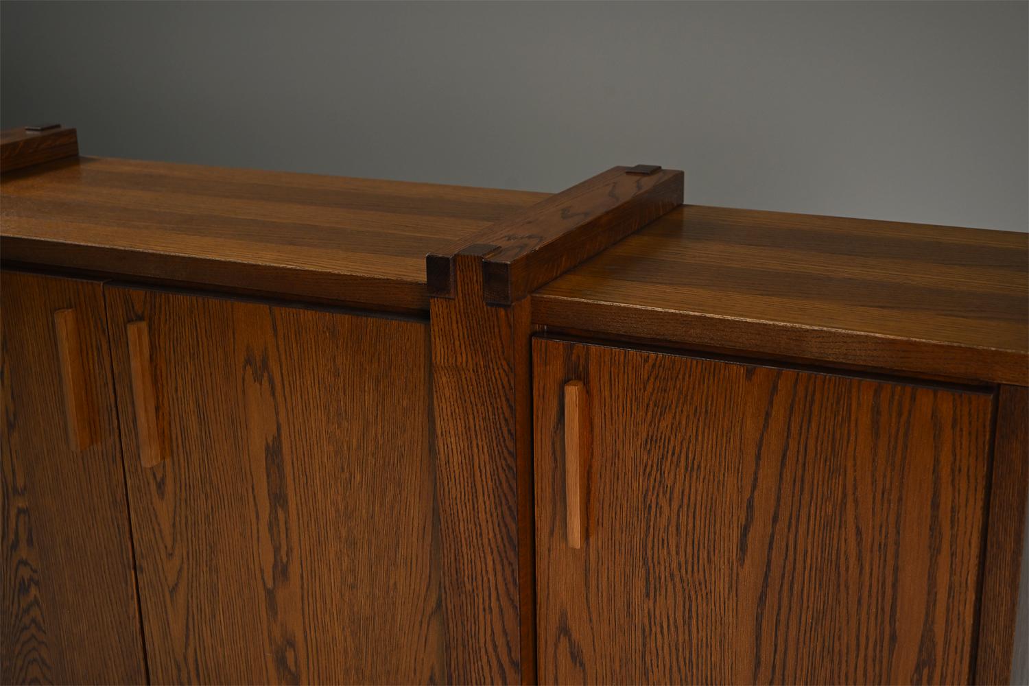 Oak Dark stained brustalist oak sideboard, Belgium. For Sale