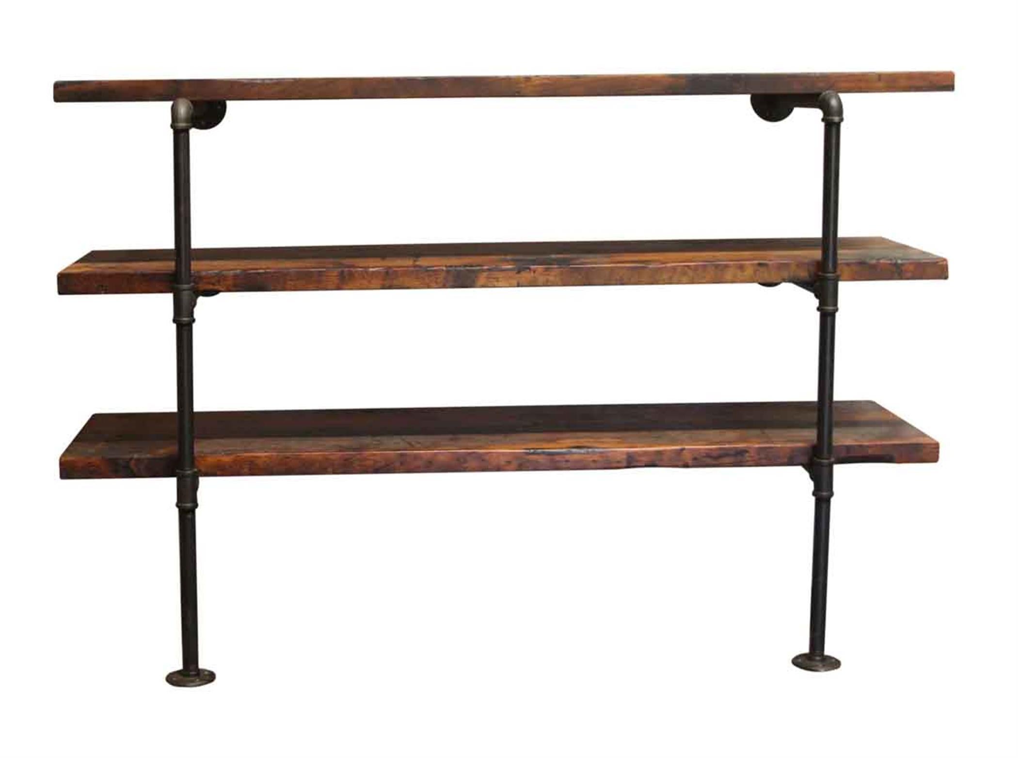 Dark Stained Pine Shelf Unit with Pipe Legs (Industriell)