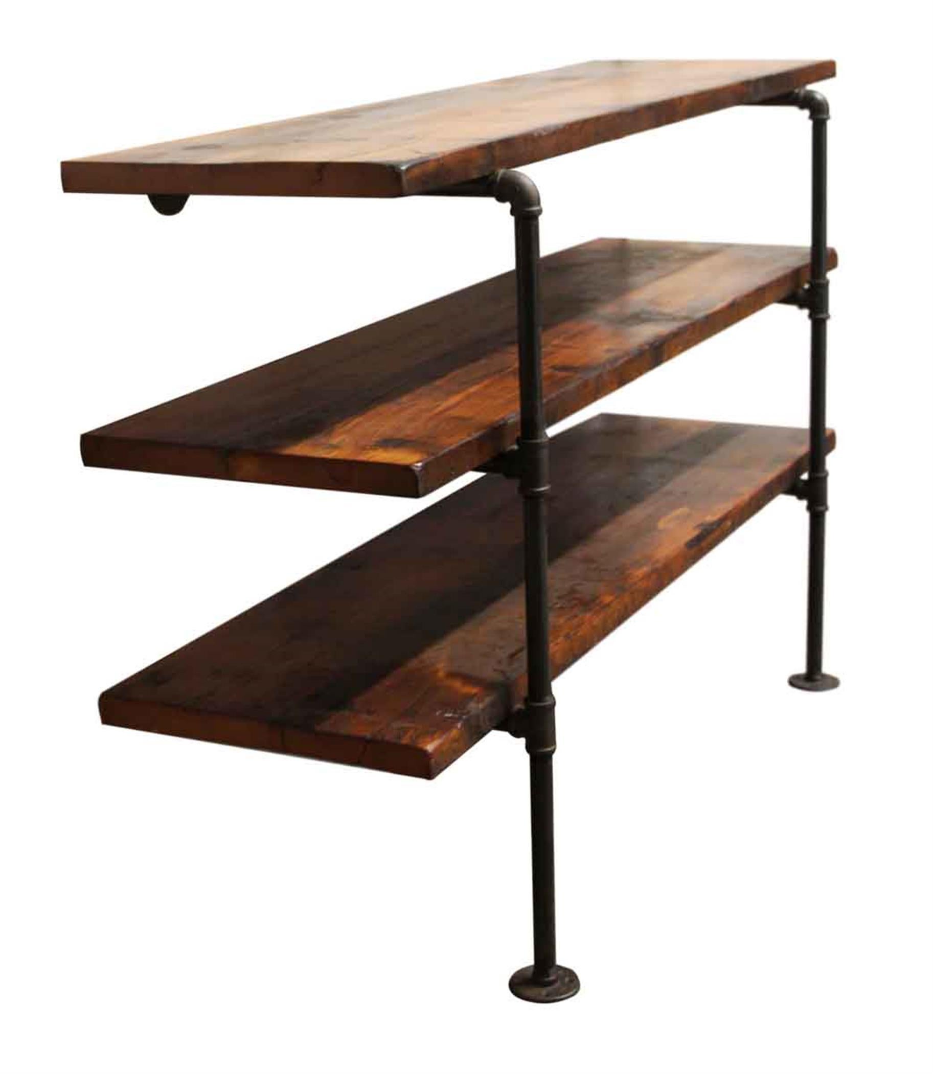 Industrial Dark Stained Pine Shelf Unit with Pipe Legs