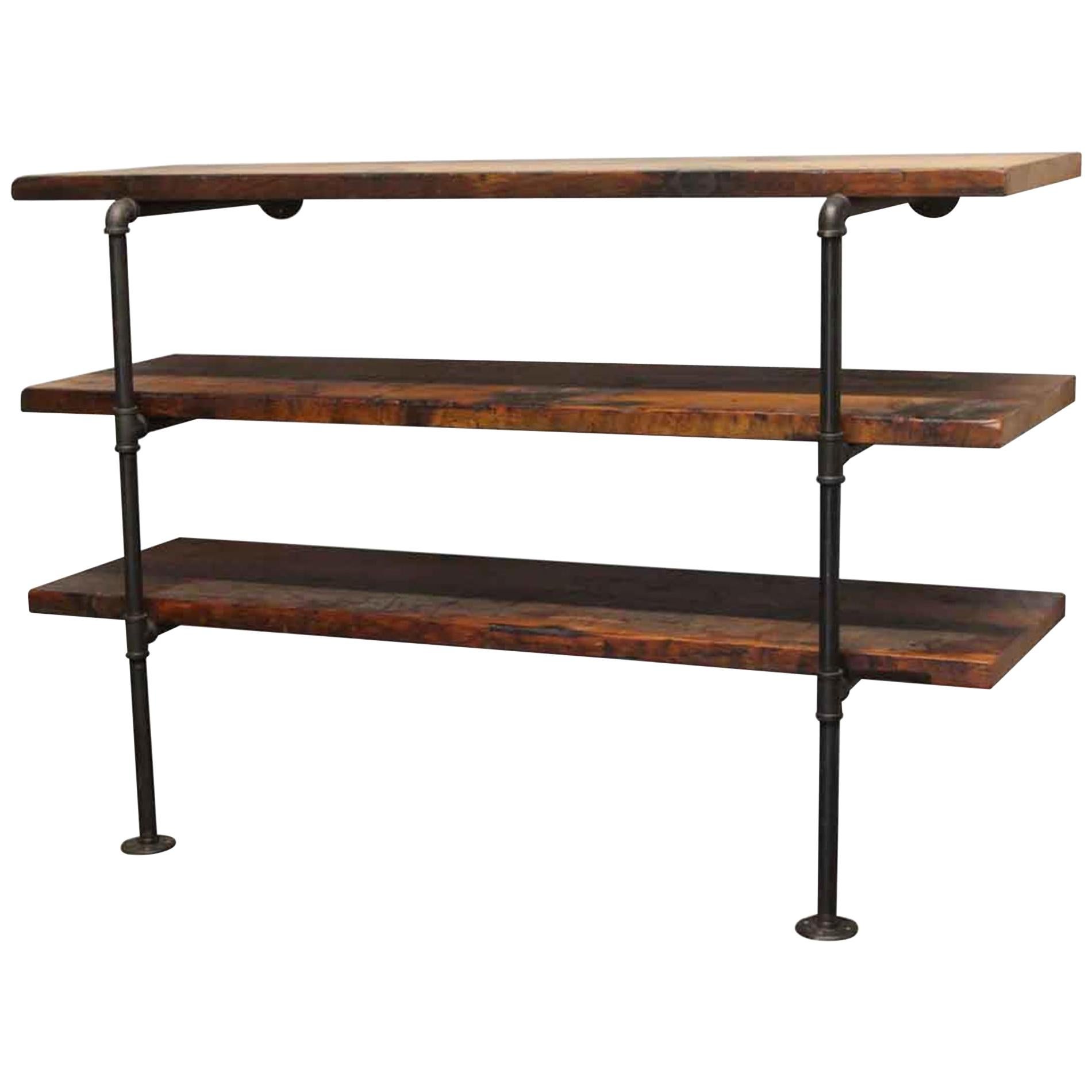Dark Stained Pine Shelf Unit with Pipe Legs
