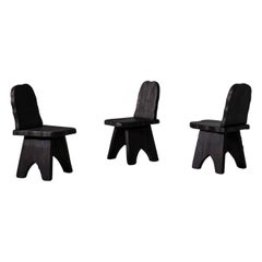 Dark Stained Pine Wooden Low Chairs, Four Available