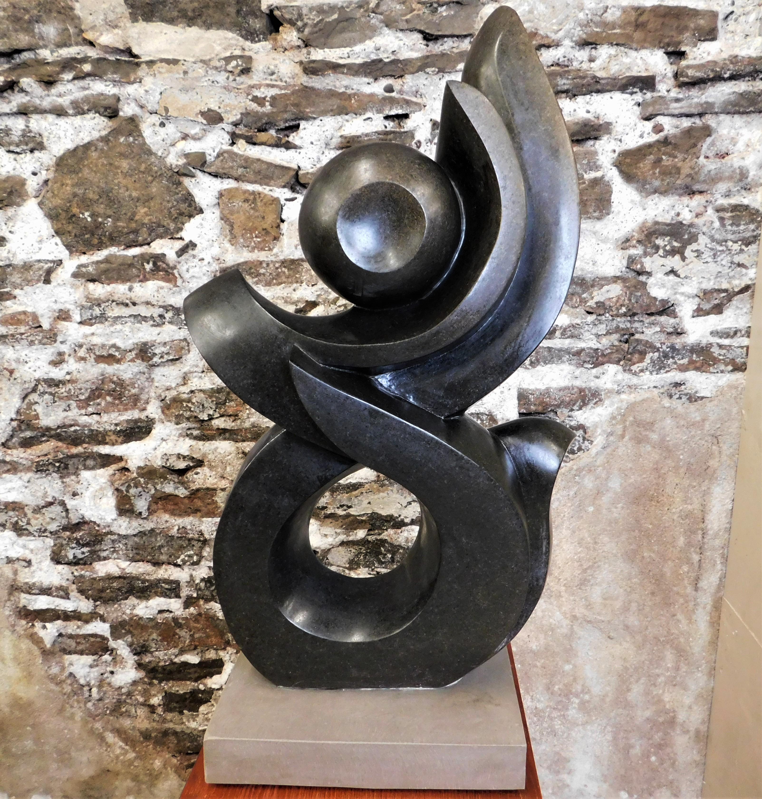 Dark Stone Abstract Art Sculpture on Base 5