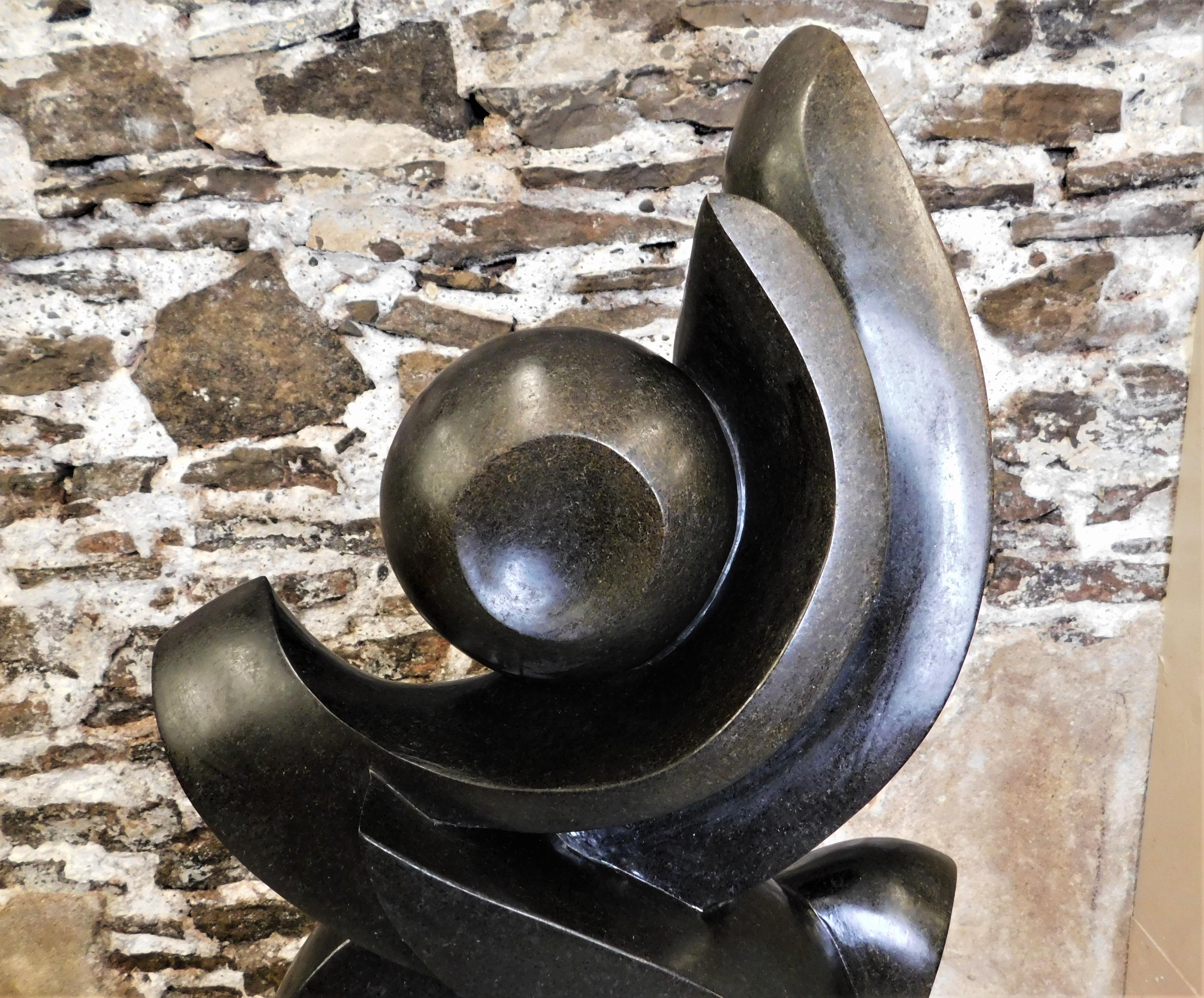 Canadian Dark Stone Abstract Art Sculpture on Base