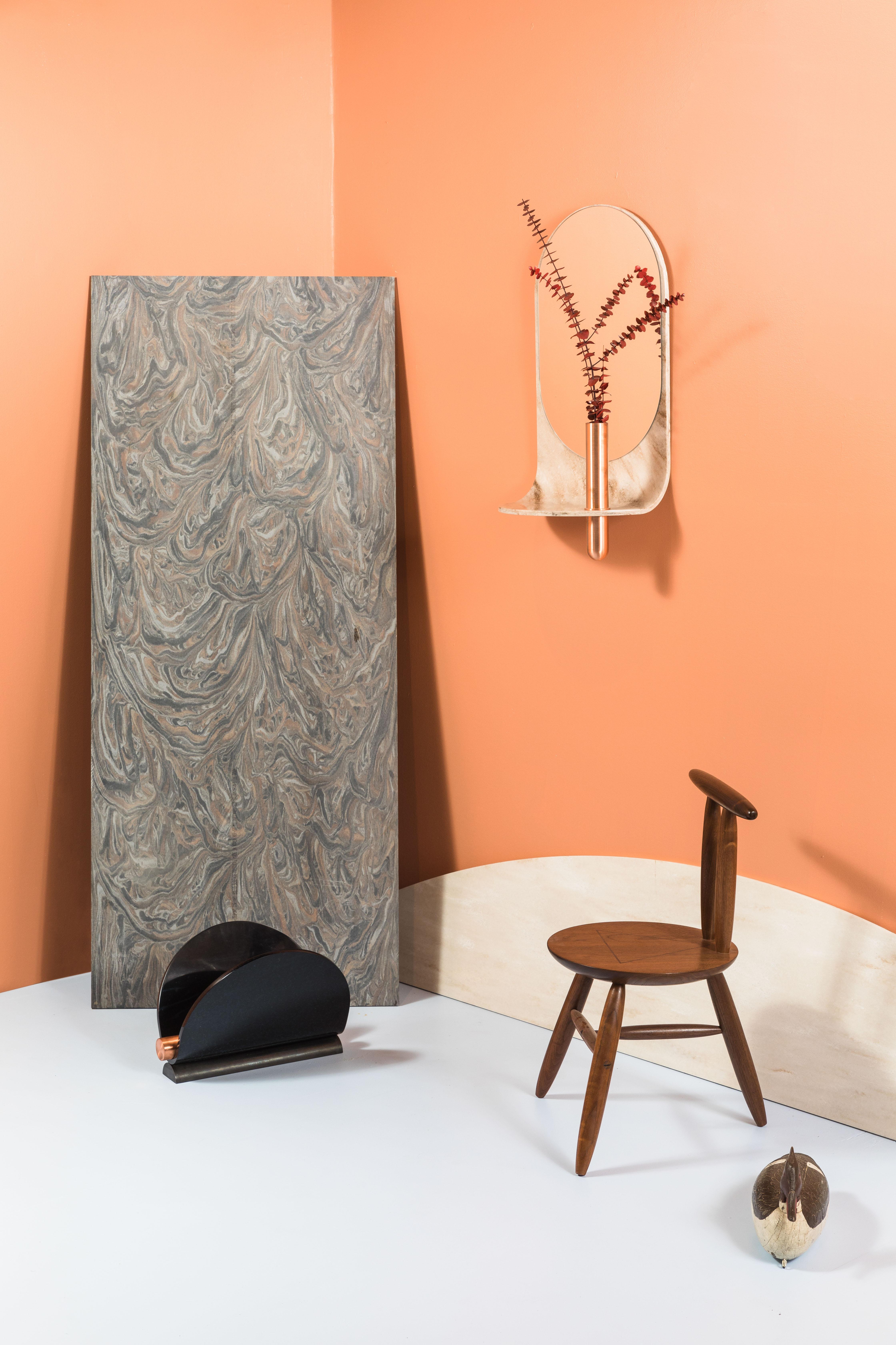 Dark Stone Wall Mirror with Integral Vase and Shelf by Birnam Wood Studio (Kupfer) im Angebot