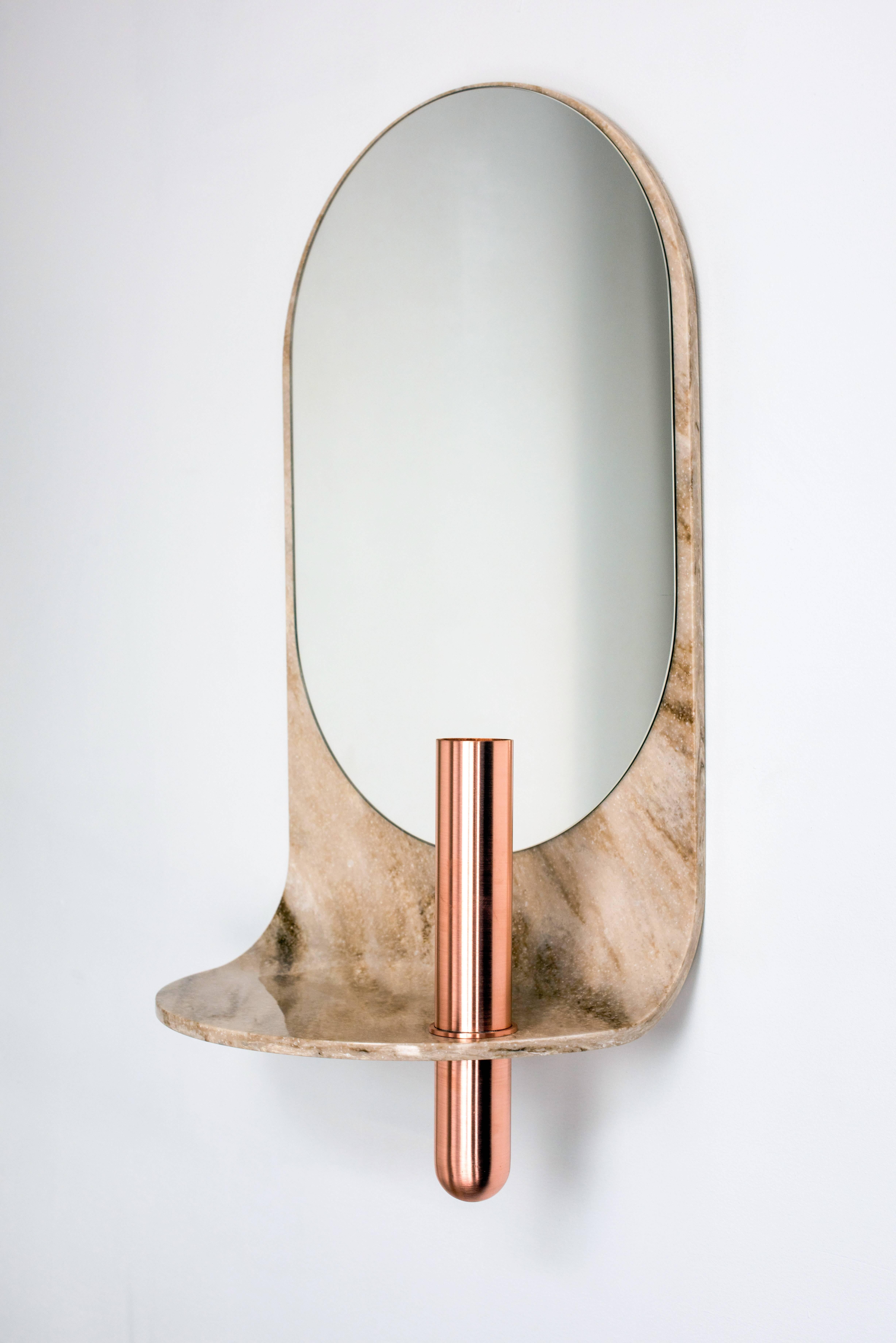 Dark Stone Wall Mirror with Integral Vase and Shelf by Birnam Wood Studio im Angebot 1