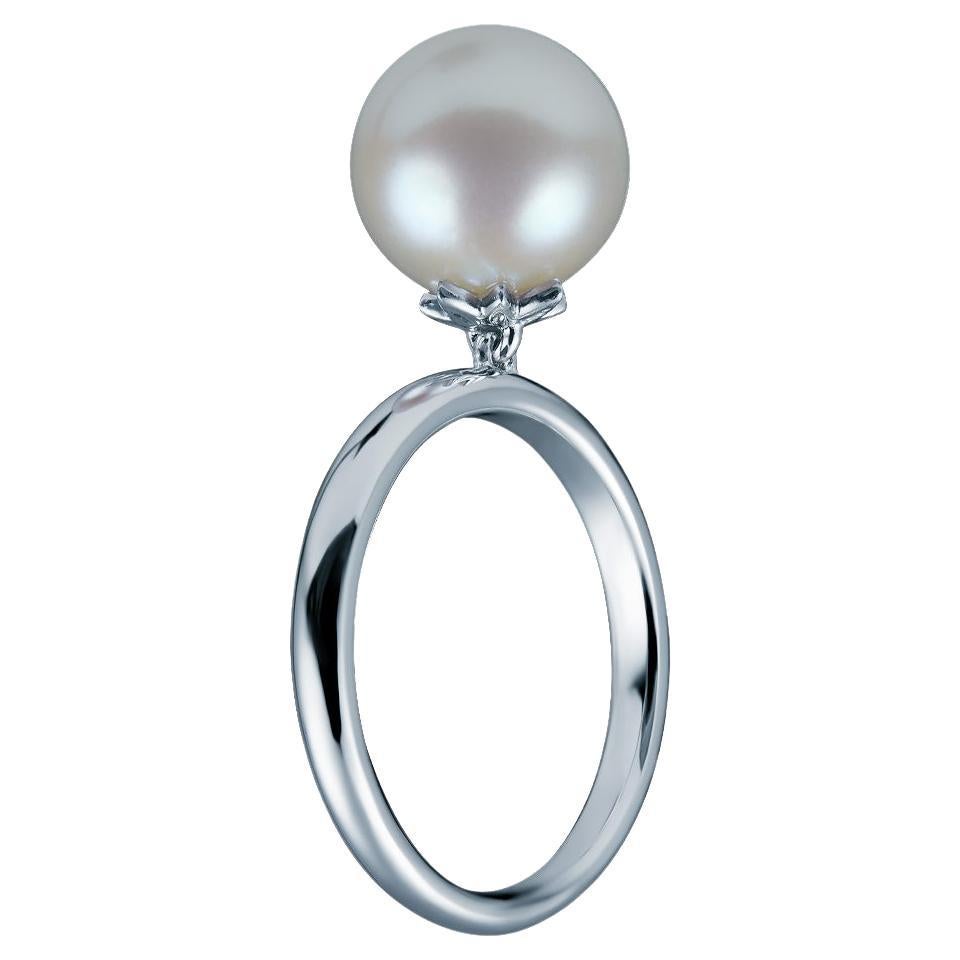 Dark Tahitian Pearl Dangle Ring White Gold For Sale