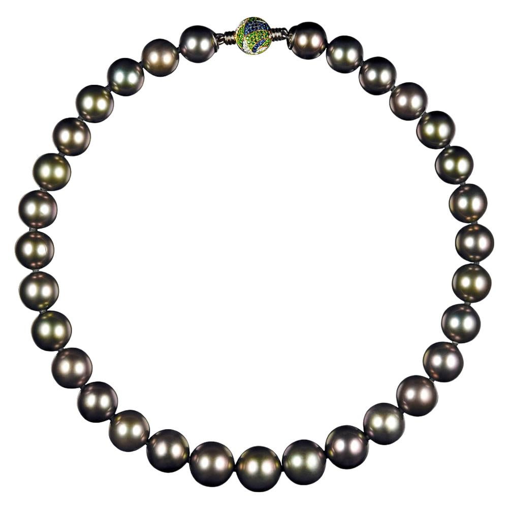 Dark Tahitian Pearls Necklace For Sale