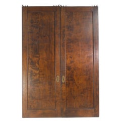 Dark Tone Burled Wood Double Pocket Doors with Original Hardware