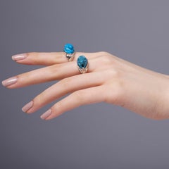 Dark Turquoise Egyptian Faience Frog Ring, Sterling Silver with Egyptian Motif