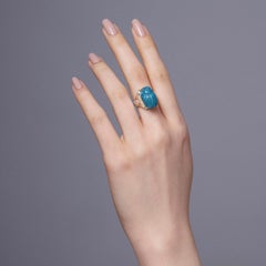 Dark Turquoise Faience Scarab Ring Set in Sterling Silver with Egyptian Motif