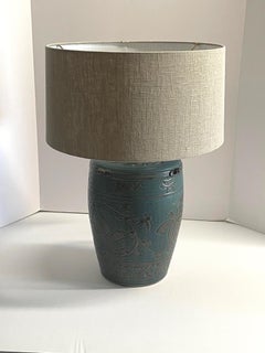 Dark Turquoise Pair Barrel Shaped Lamps, China, Contemporary