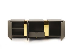 Dark Turtle Dove Sideboard in Brass and Colorful Lacquered Wood, Geometric-Shaped