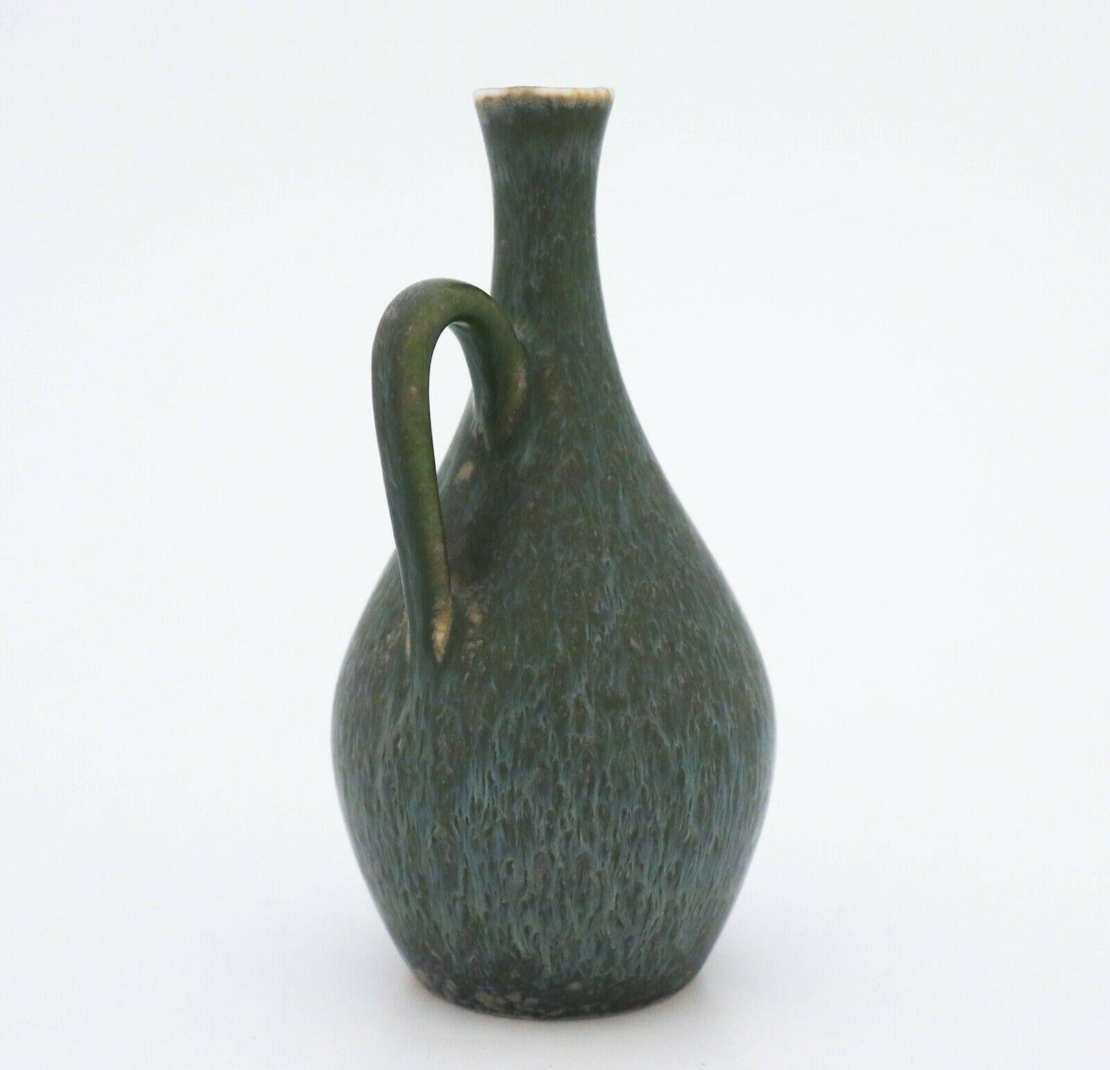 Swedish Dark Vase with Handle, Carl-Harry Stålhane, Rörstrand, Mid-Century Vintage For Sale