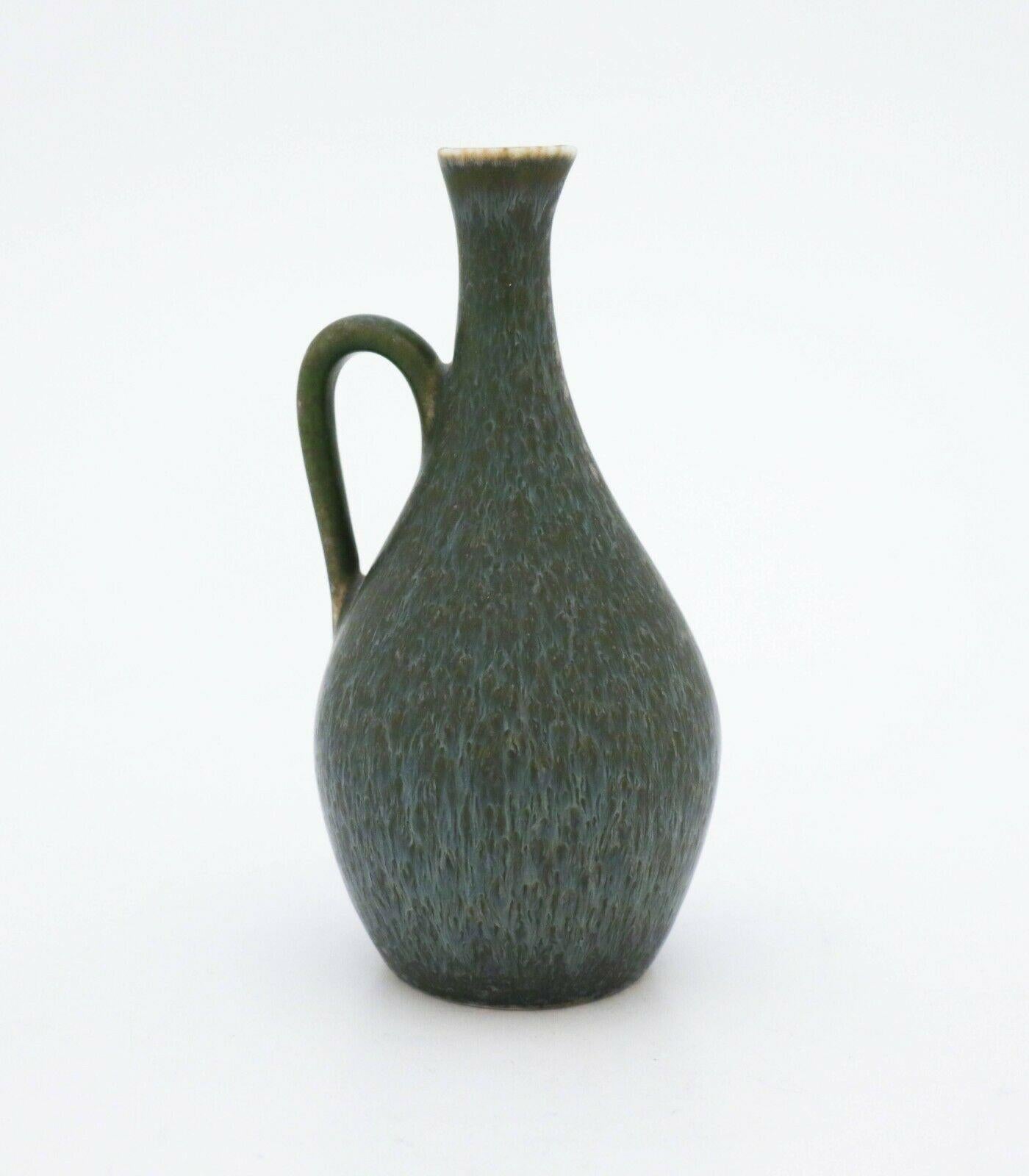 Glazed Dark Vase with Handle, Carl-Harry Stålhane, Rörstrand, Mid-Century Vintage For Sale