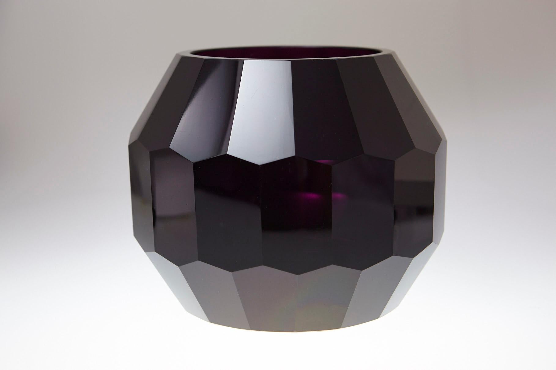 Polished Dark Violet Hand Cut Crystal Vase Attributed to Josef Hoffmann for Moser & Söhne For Sale
