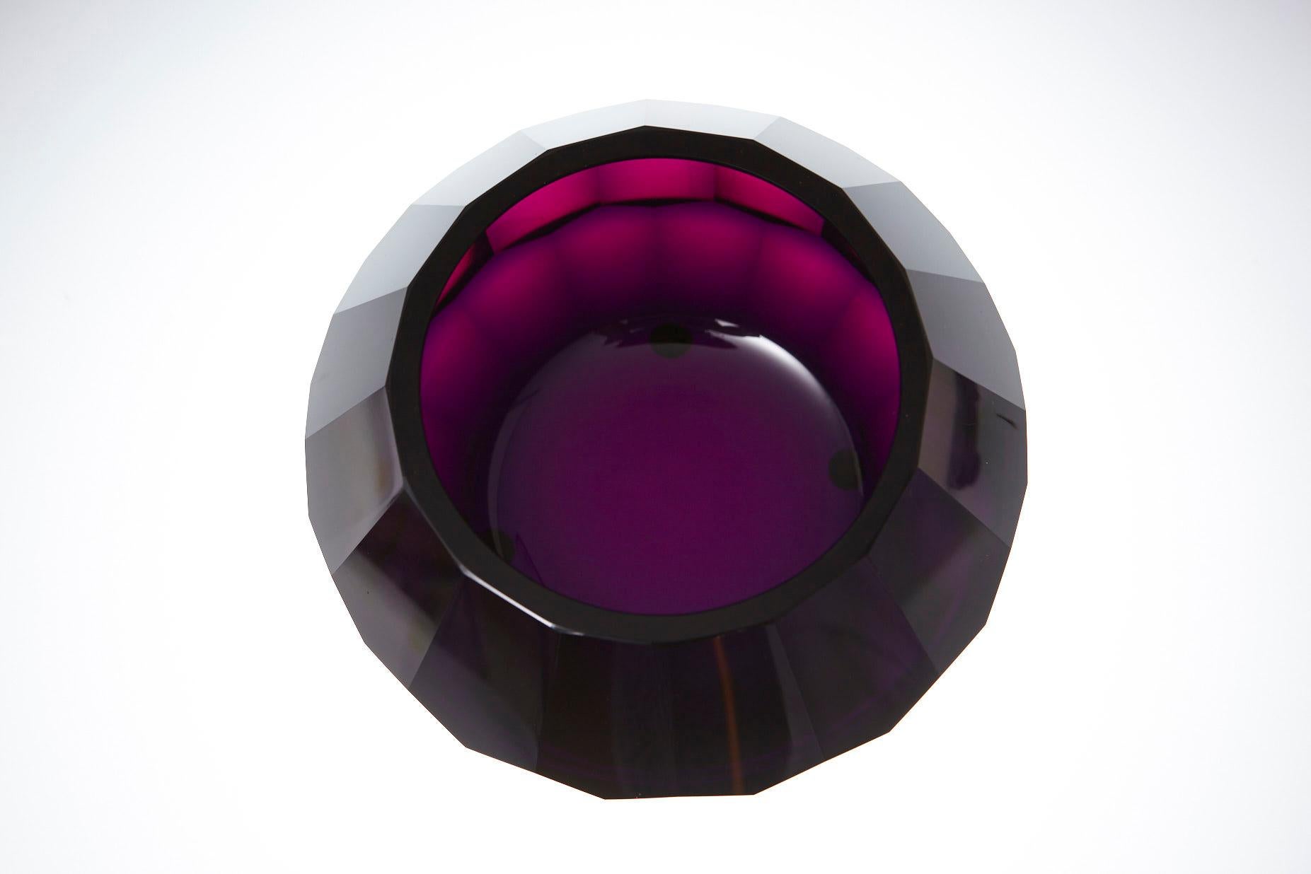 20th Century Dark Violet Hand Cut Crystal Vase Attributed to Josef Hoffmann for Moser & Söhne For Sale