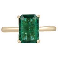 Dark Vivid Green 2.80ct 18K Natural Emerald-Emerald Cut Solitaire Modern Ring