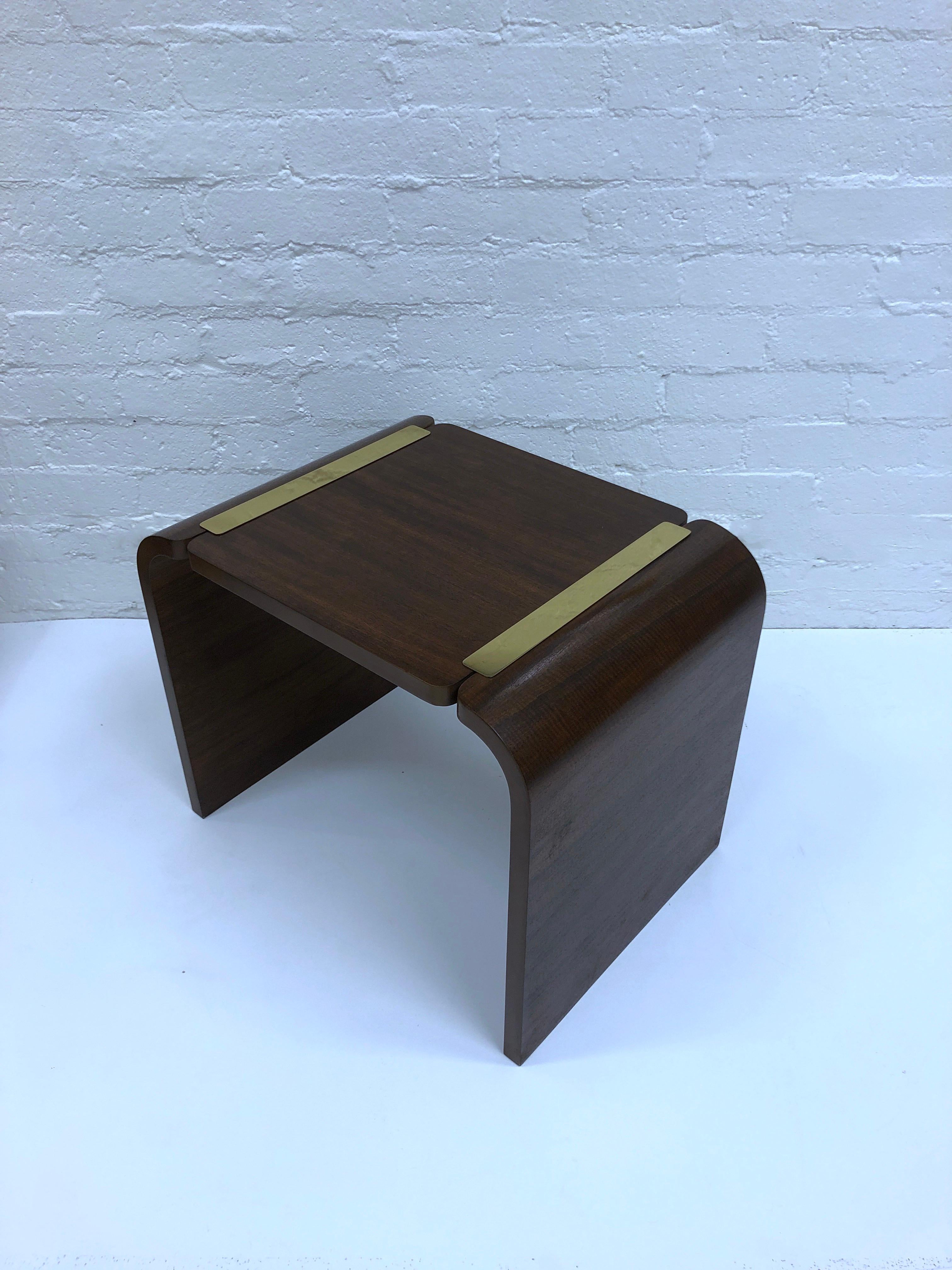American Dark Walnut and Brass Waterfall Side Table by Baker Furniture