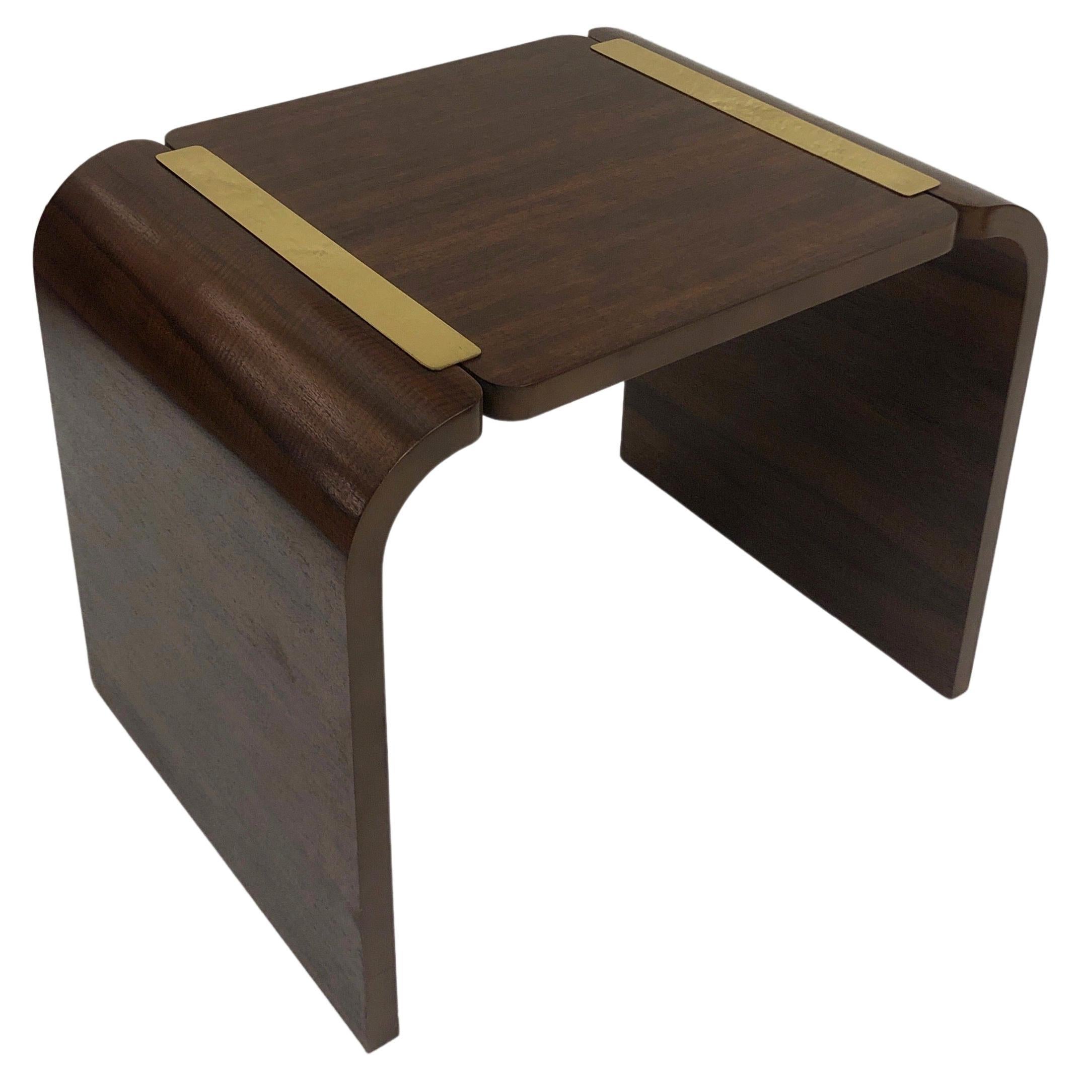 Dark Walnut and Brass Waterfall Side Table by Baker Furniture