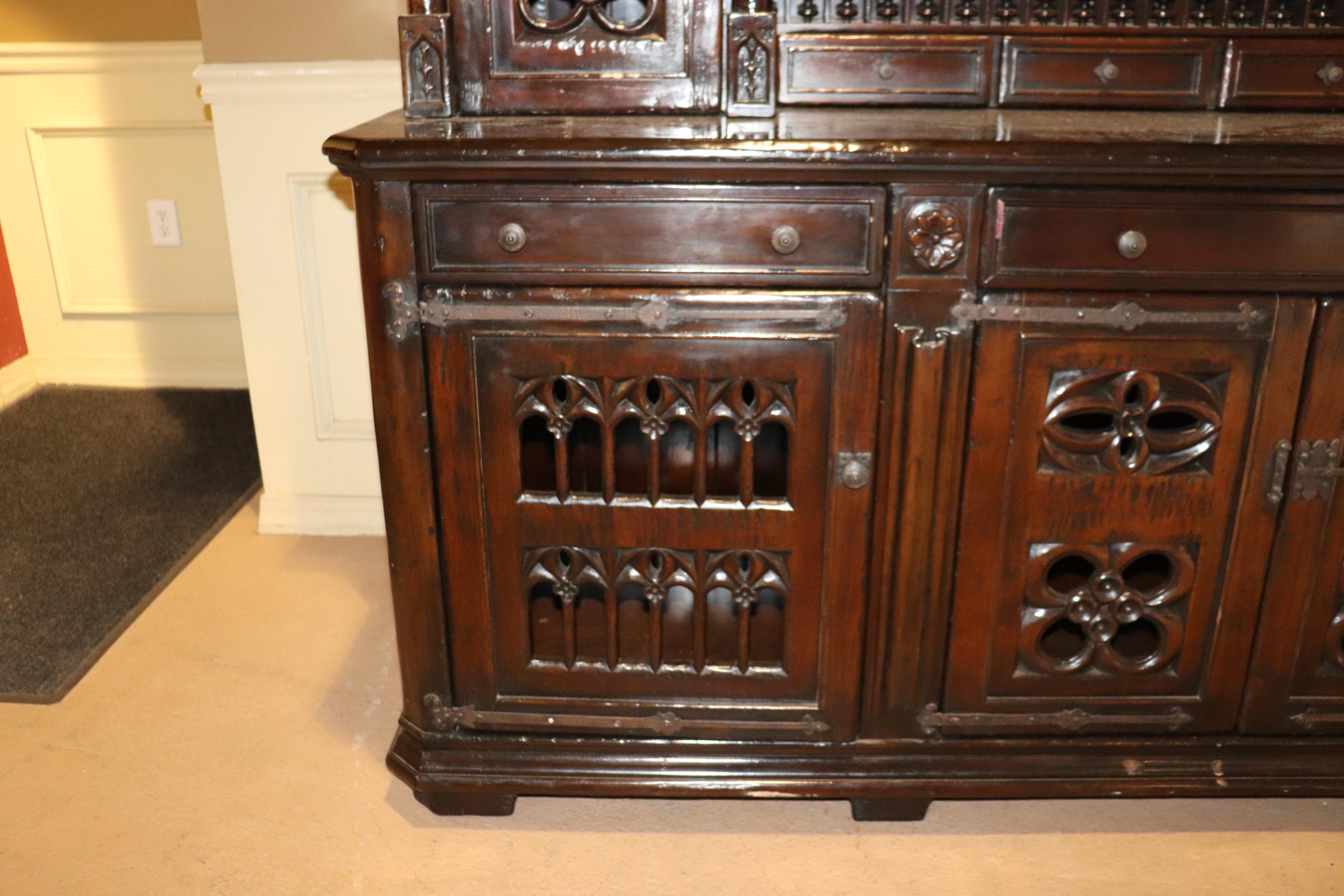 Dark Walnut Antique Style Gothic Cupboard China Cabinet  4