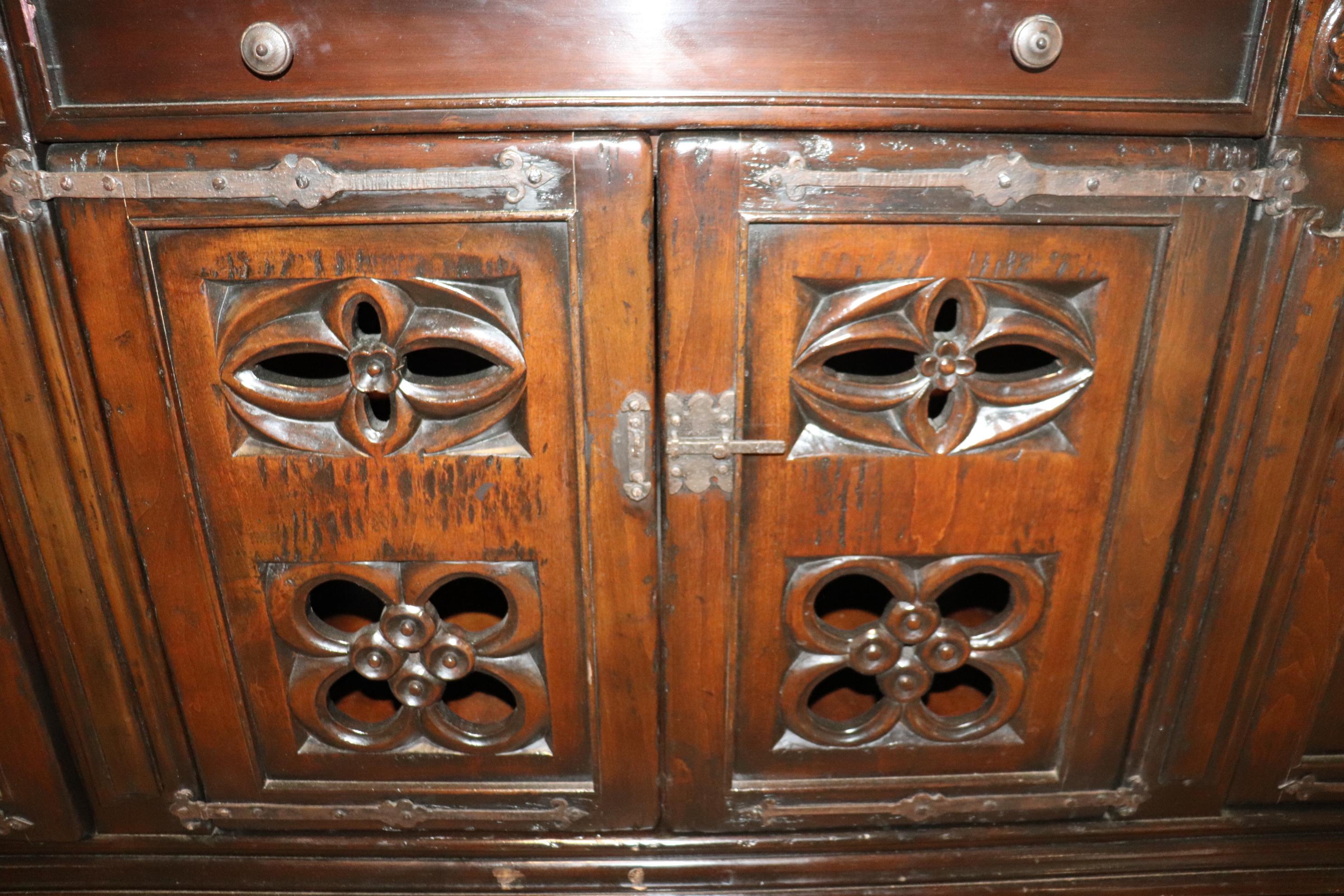 Dark Walnut Antique Style Gothic Cupboard China Cabinet  7