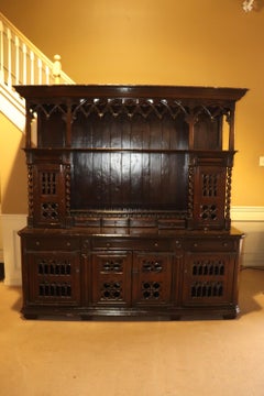 Dark Walnut Antique Style Gothic Cupboard China Cabinet