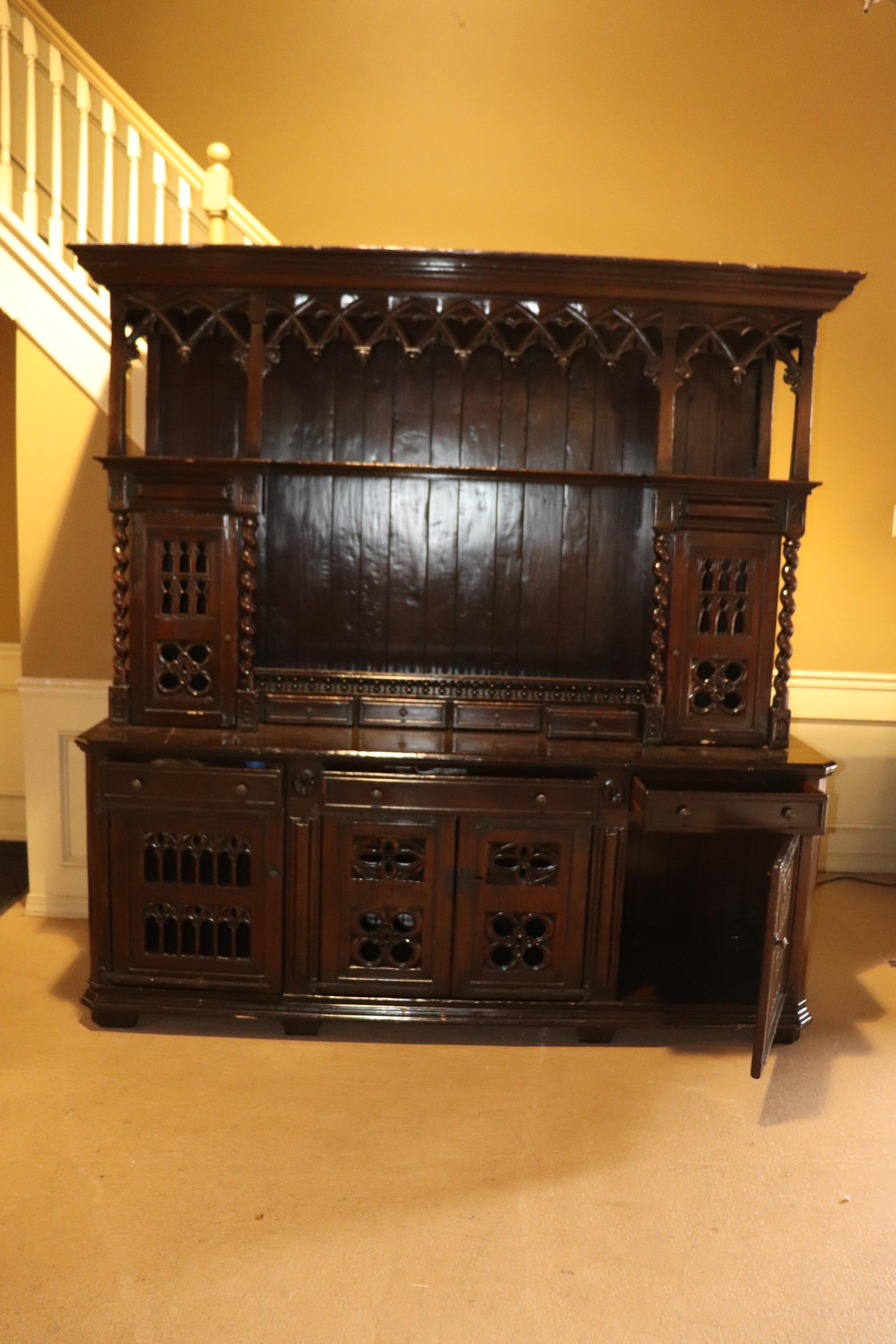 Dark Walnut Antique Style Gothic Cupboard China Cabinet  1