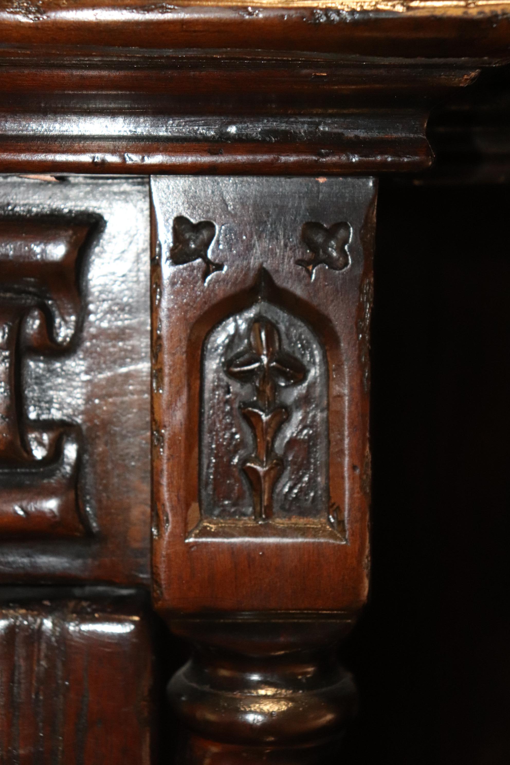 Dark Walnut Antique Style Gothic Cupboard China Cabinet  2